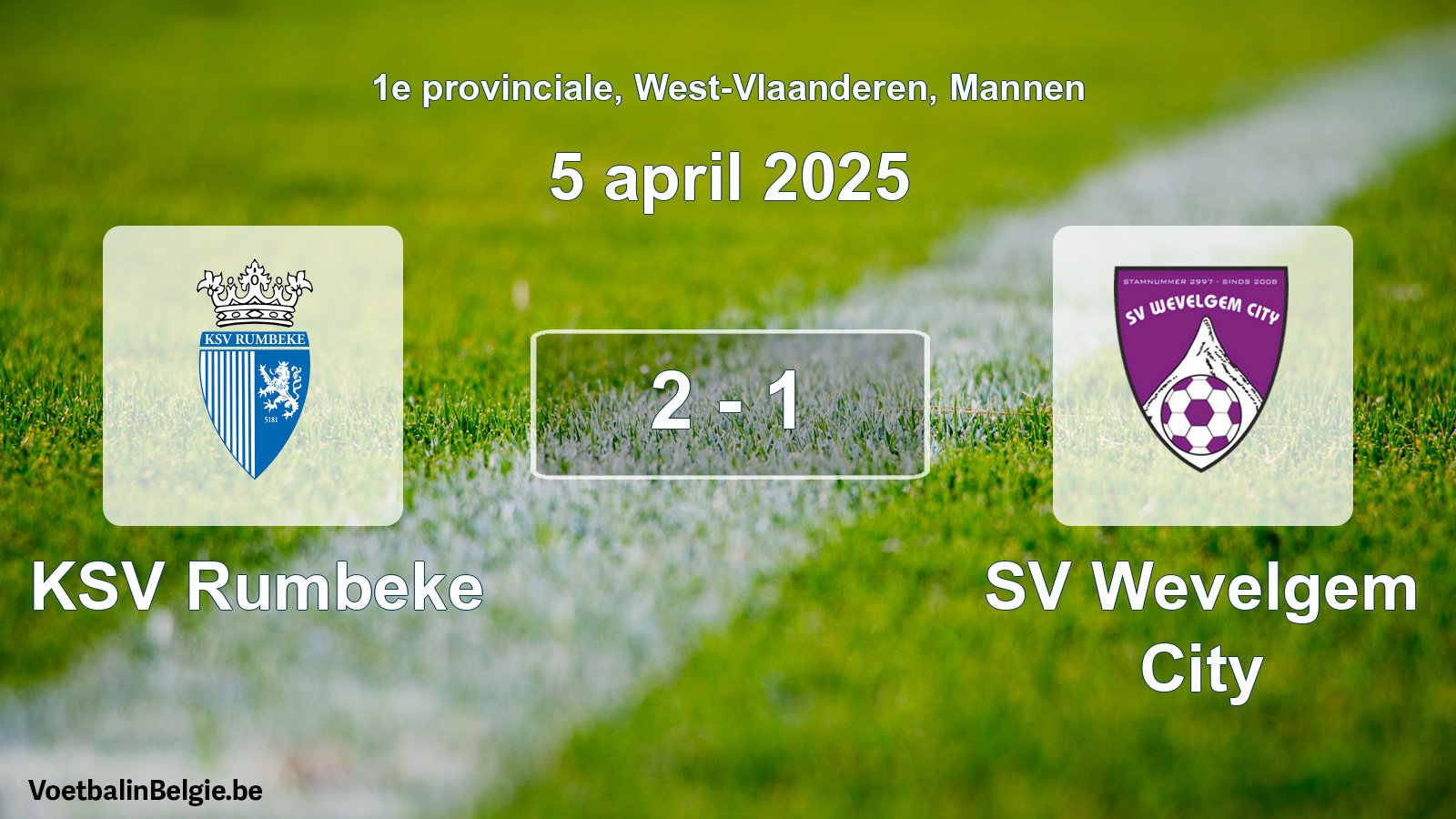 Gespeelde wedstrijd mannenvoetbal: KSV Rumbeke - SV Wevelgem City 2 - 1 (5 april 2025)