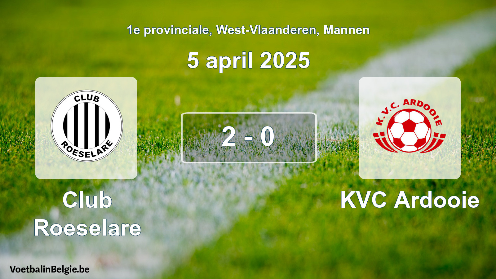 Gespeelde wedstrijd mannenvoetbal: Club Roeselare - KVC Ardooie 2 - 0 (5 april 2025)