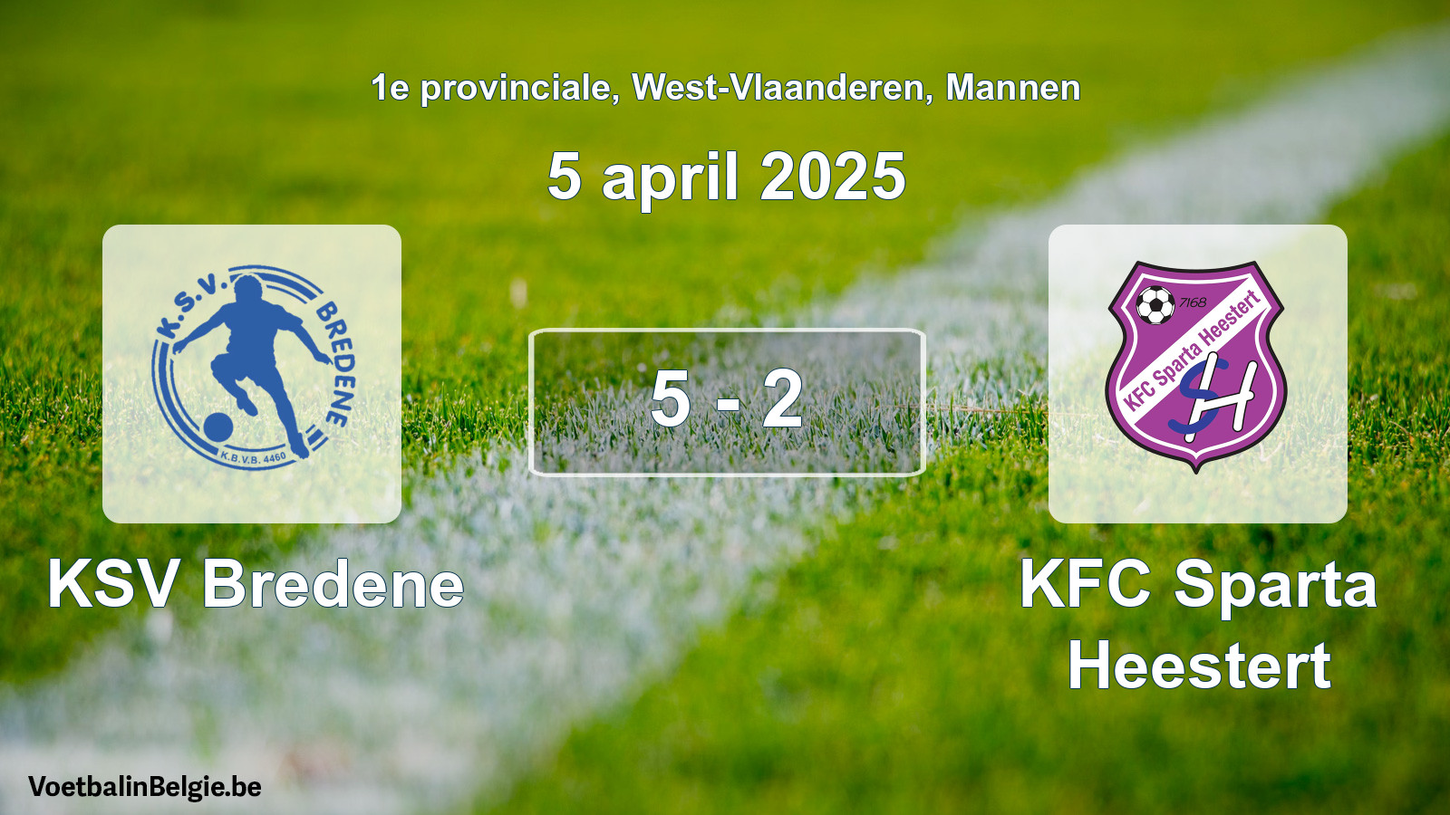 Gespeelde wedstrijd mannenvoetbal: KSV Bredene - KFC Sparta Heestert 5 - 2 (5 april 2025)