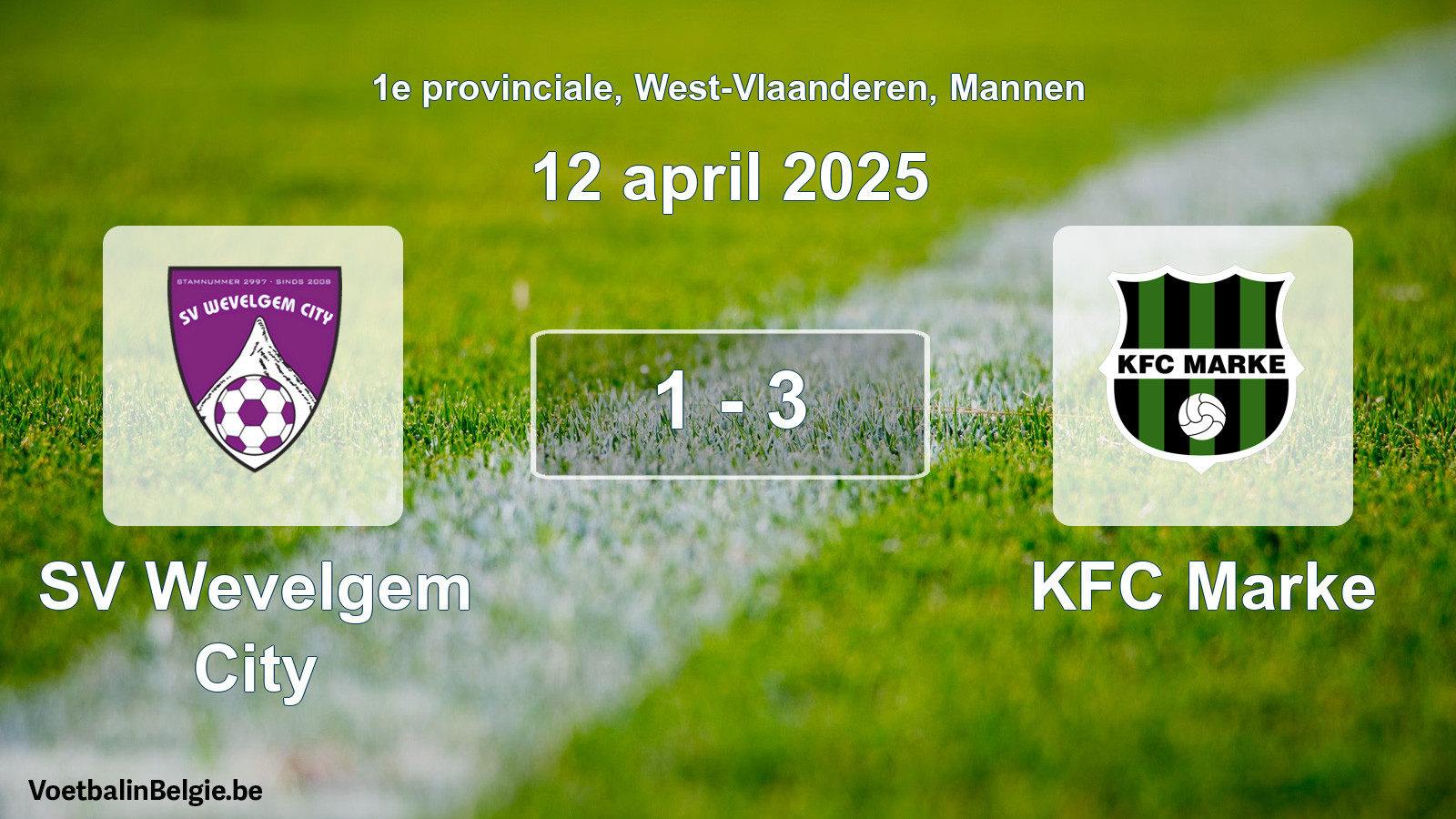 Gespeelde wedstrijd mannenvoetbal: SV Wevelgem City - KFC Marke 1 - 3 (12 april 2025)