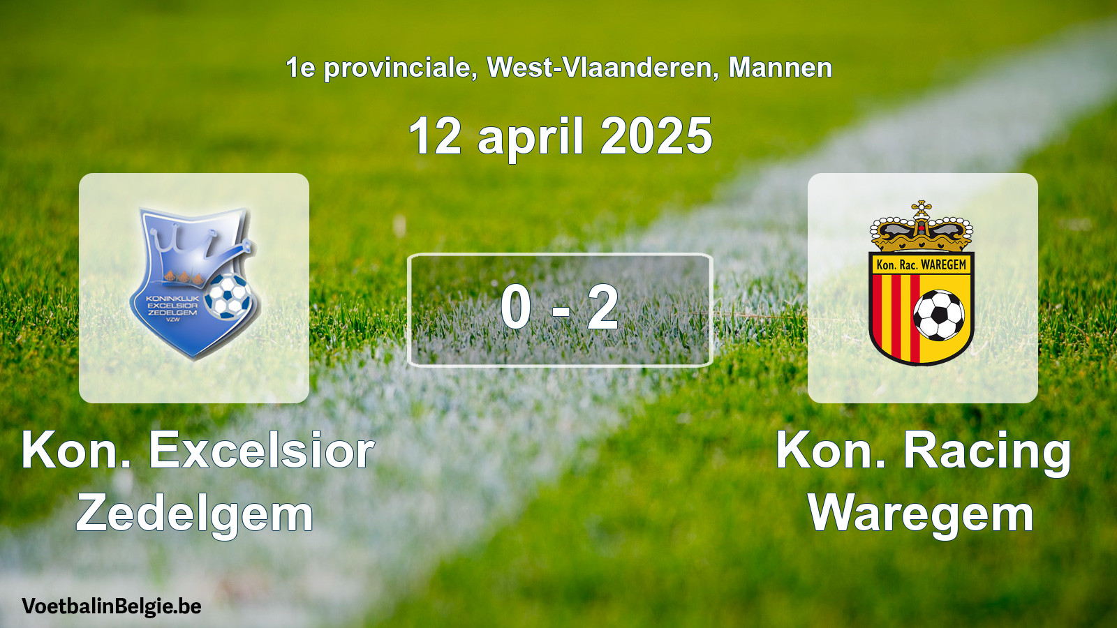 Gespeelde wedstrijd mannenvoetbal: Kon. Excelsior Zedelgem - Kon. Racing Waregem 0 - 2 (12 april 2025)