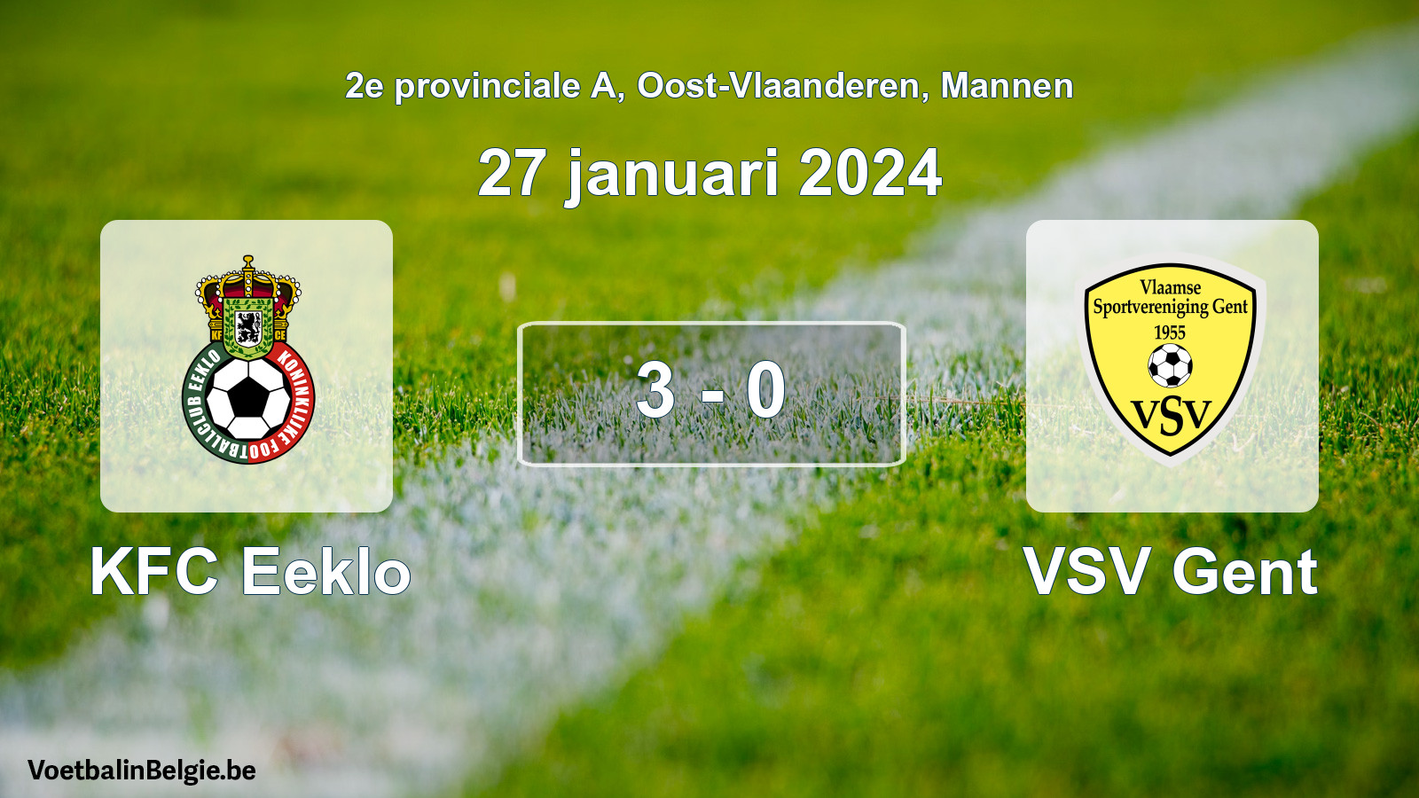 Gespeelde wedstrijd mannenvoetbal: KFC Eeklo - VSV Gent 3 - 0 (27 januari 2024)