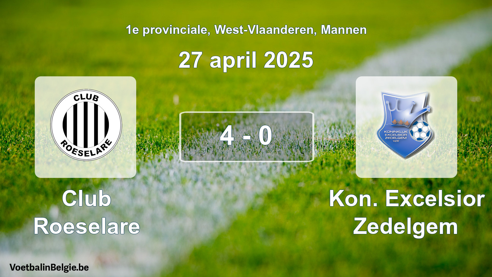 Gespeelde wedstrijd mannenvoetbal: Club Roeselare - Kon. Excelsior Zedelgem 4 - 0 (27 april 2025)