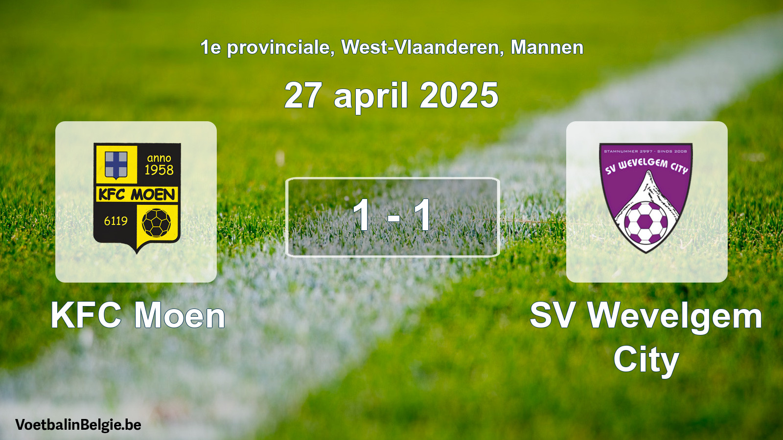 Gespeelde wedstrijd mannenvoetbal: KFC Moen - SV Wevelgem City 1 - 1 (27 april 2025)