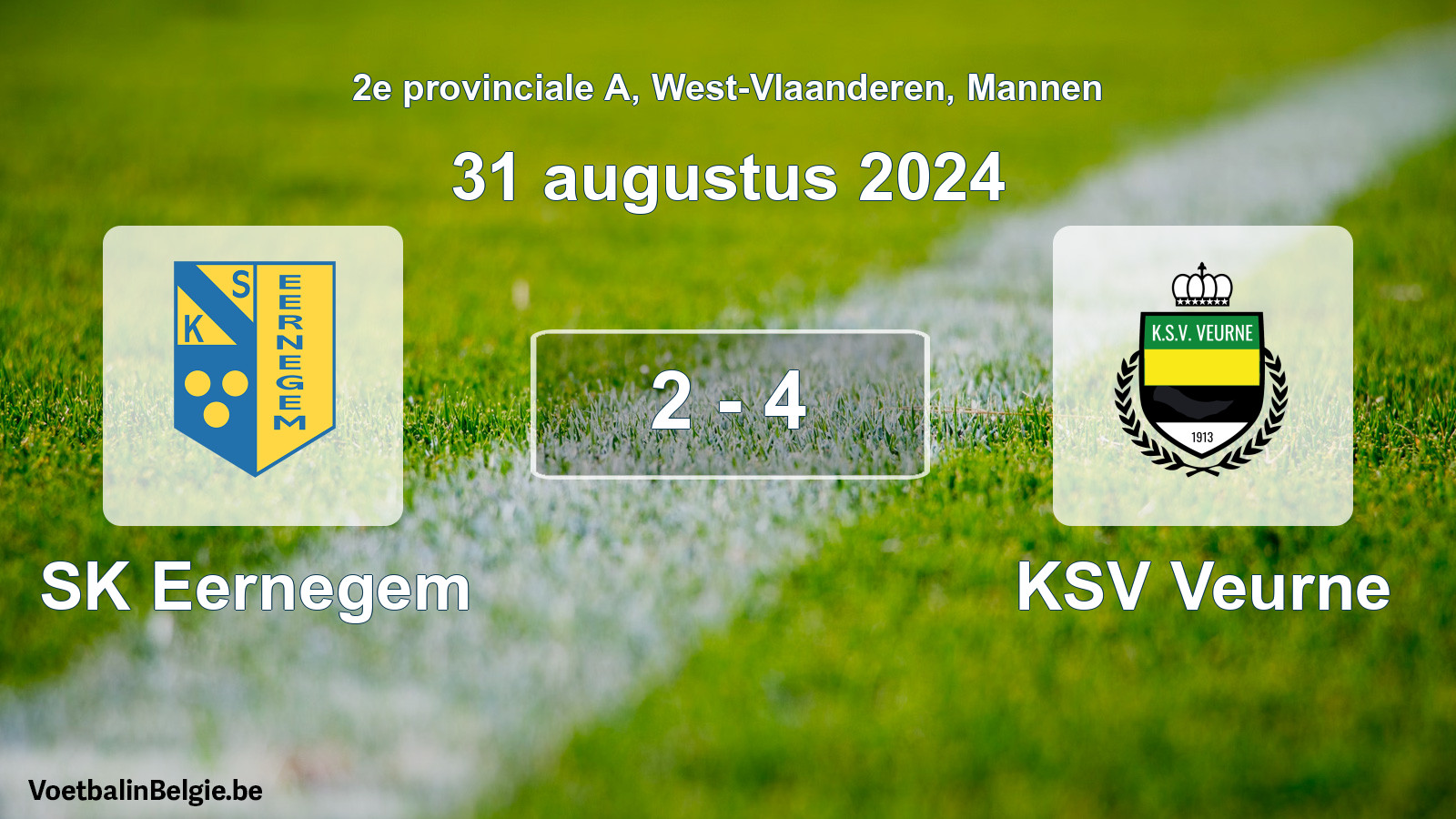 Gespeelde wedstrijd mannenvoetbal: SK Eernegem - KSV Veurne 2 - 4 (31 augustus 2024)