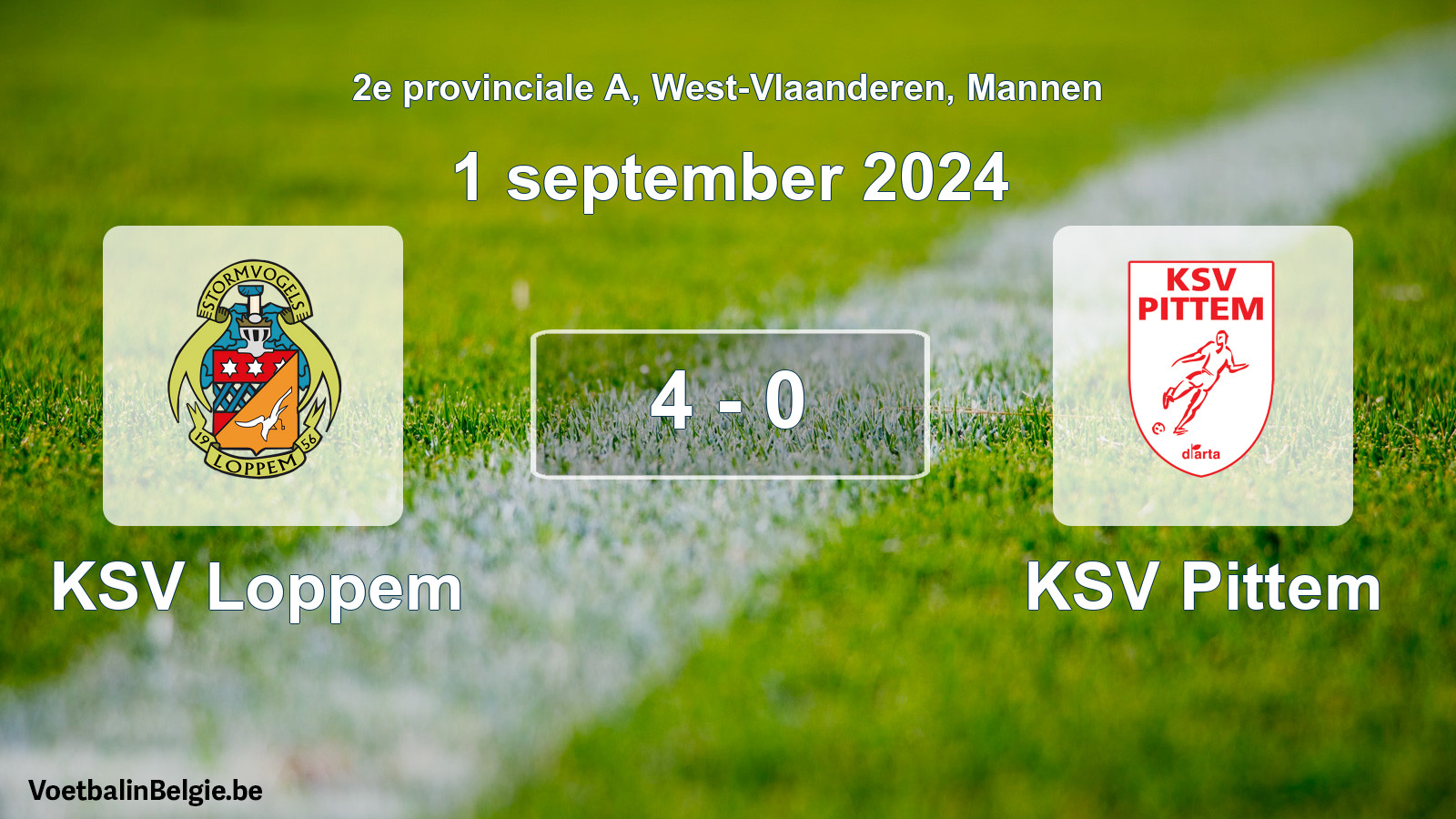 Gespeelde wedstrijd mannenvoetbal: KSV Loppem - KSV Pittem 4 - 0 (1 september 2024)