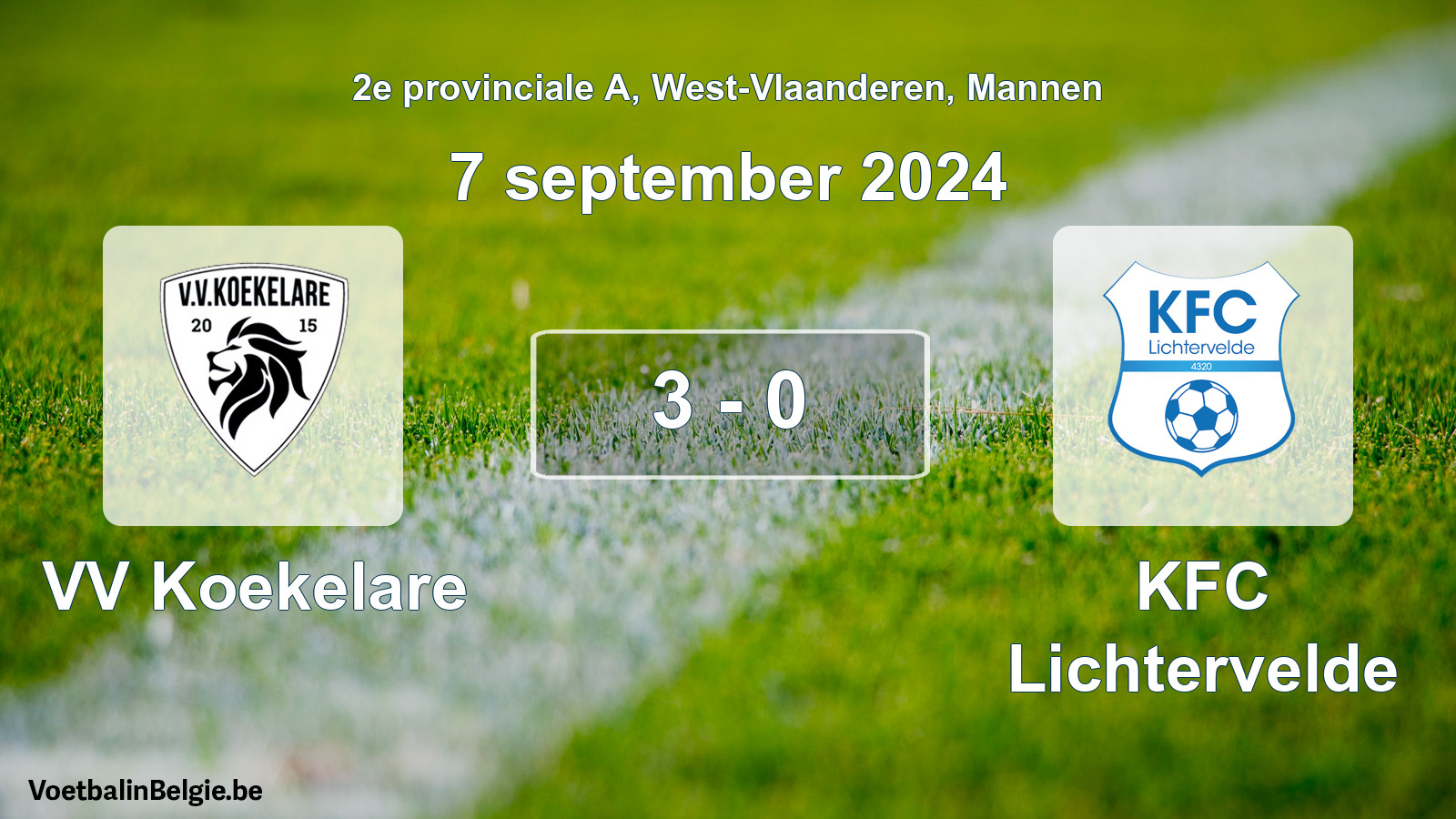 Gespeelde wedstrijd mannenvoetbal: VV Koekelare - KFC Lichtervelde 3 - 0 (7 september 2024)