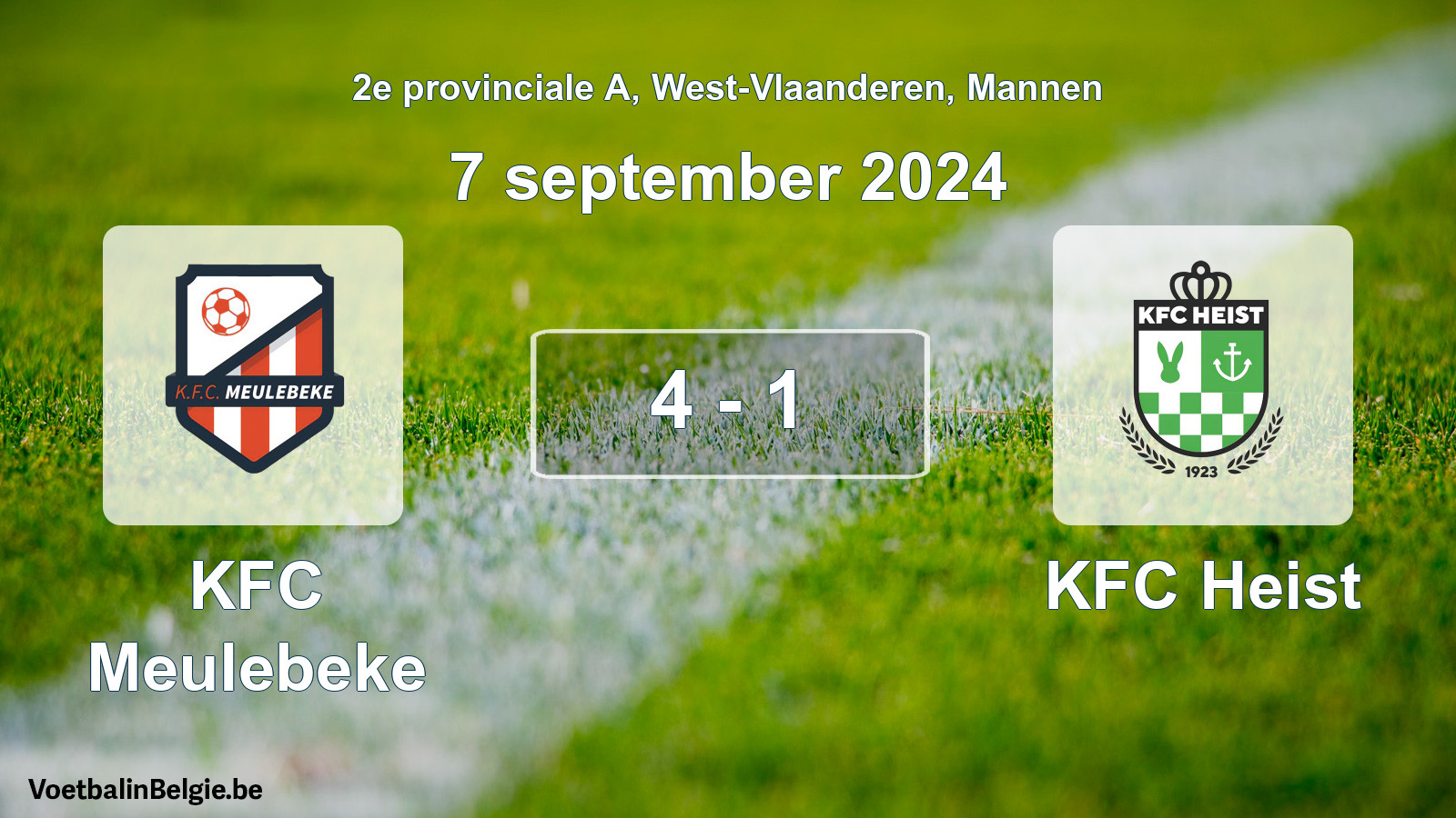 Gespeelde wedstrijd mannenvoetbal: KFC Meulebeke - KFC Heist 4 - 1 (7 september 2024)