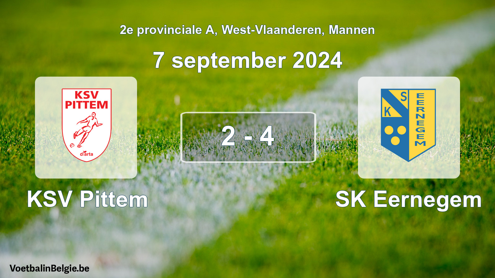 Gespeelde wedstrijd mannenvoetbal: KSV Pittem - SK Eernegem 2 - 4 (7 september 2024)
