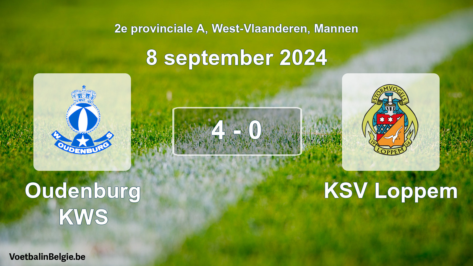 Gespeelde wedstrijd mannenvoetbal: Oudenburg KWS - KSV Loppem 4 - 0 (8 september 2024)