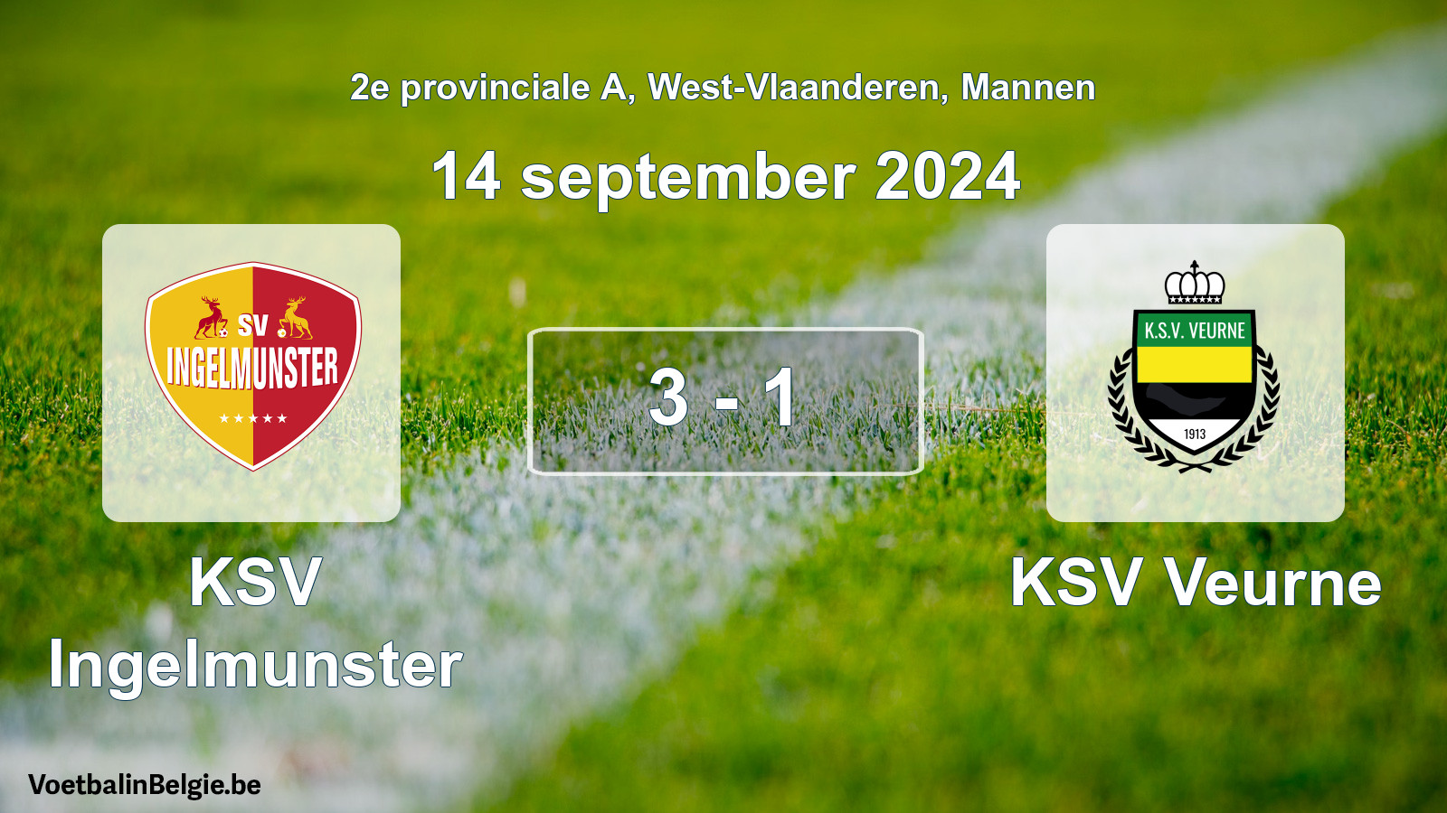 Gespeelde wedstrijd mannenvoetbal: KSV Ingelmunster - KSV Veurne 3 - 1 (14 september 2024)