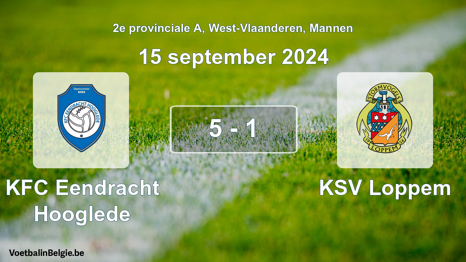Gespeelde wedstrijd mannenvoetbal: KFC Eendracht Hooglede - KSV Loppem 5 - 1 (15 september 2024)