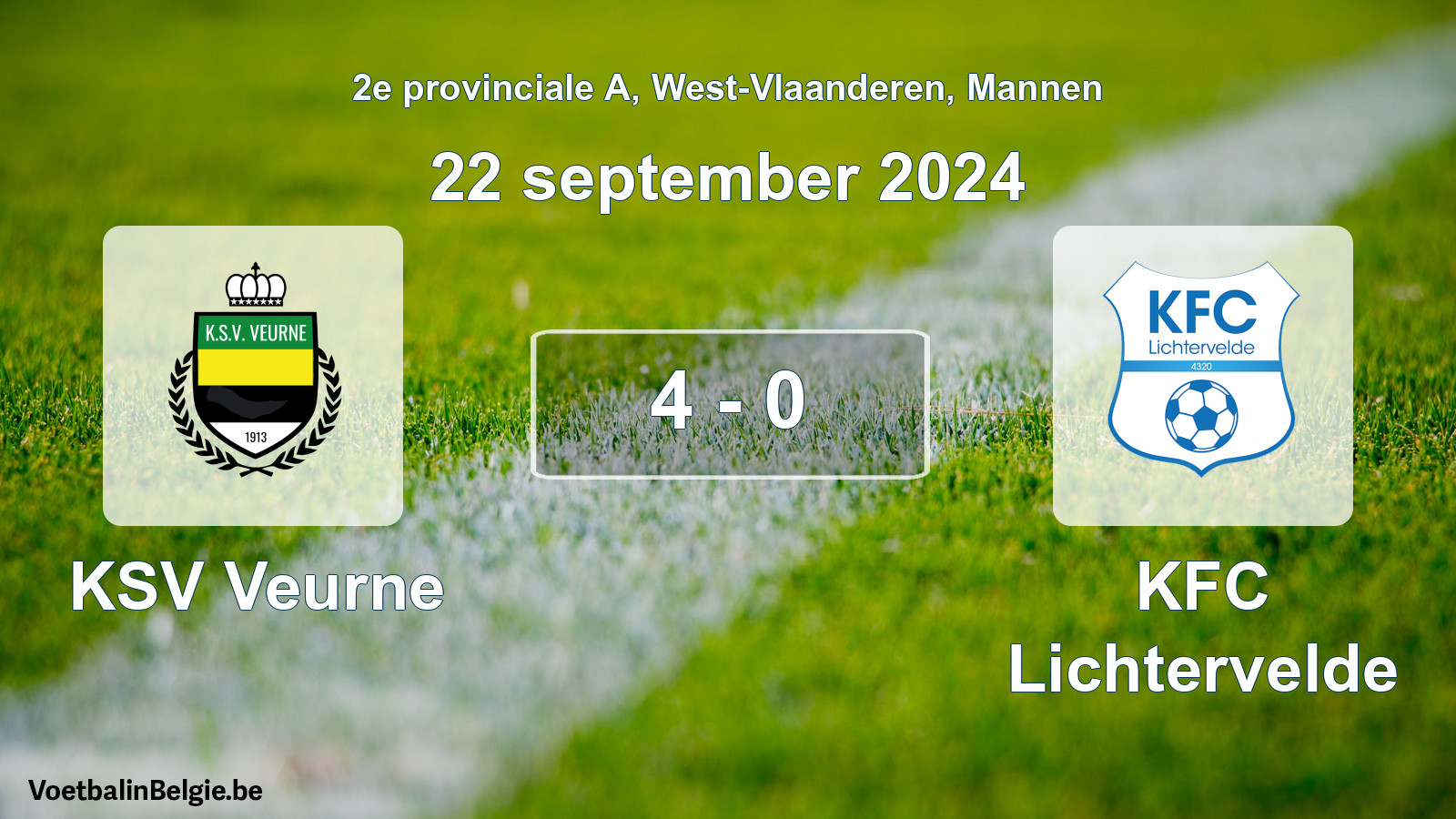 Gespeelde wedstrijd mannenvoetbal: KSV Veurne - KFC Lichtervelde 4 - 0 (22 september 2024)