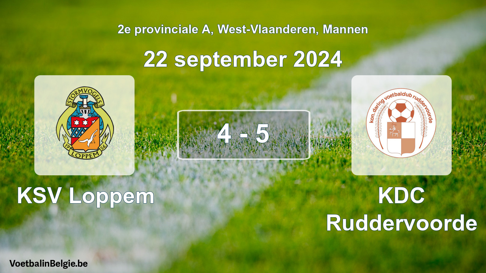 Gespeelde wedstrijd mannenvoetbal: KSV Loppem - KDC Ruddervoorde 4 - 5 (22 september 2024)