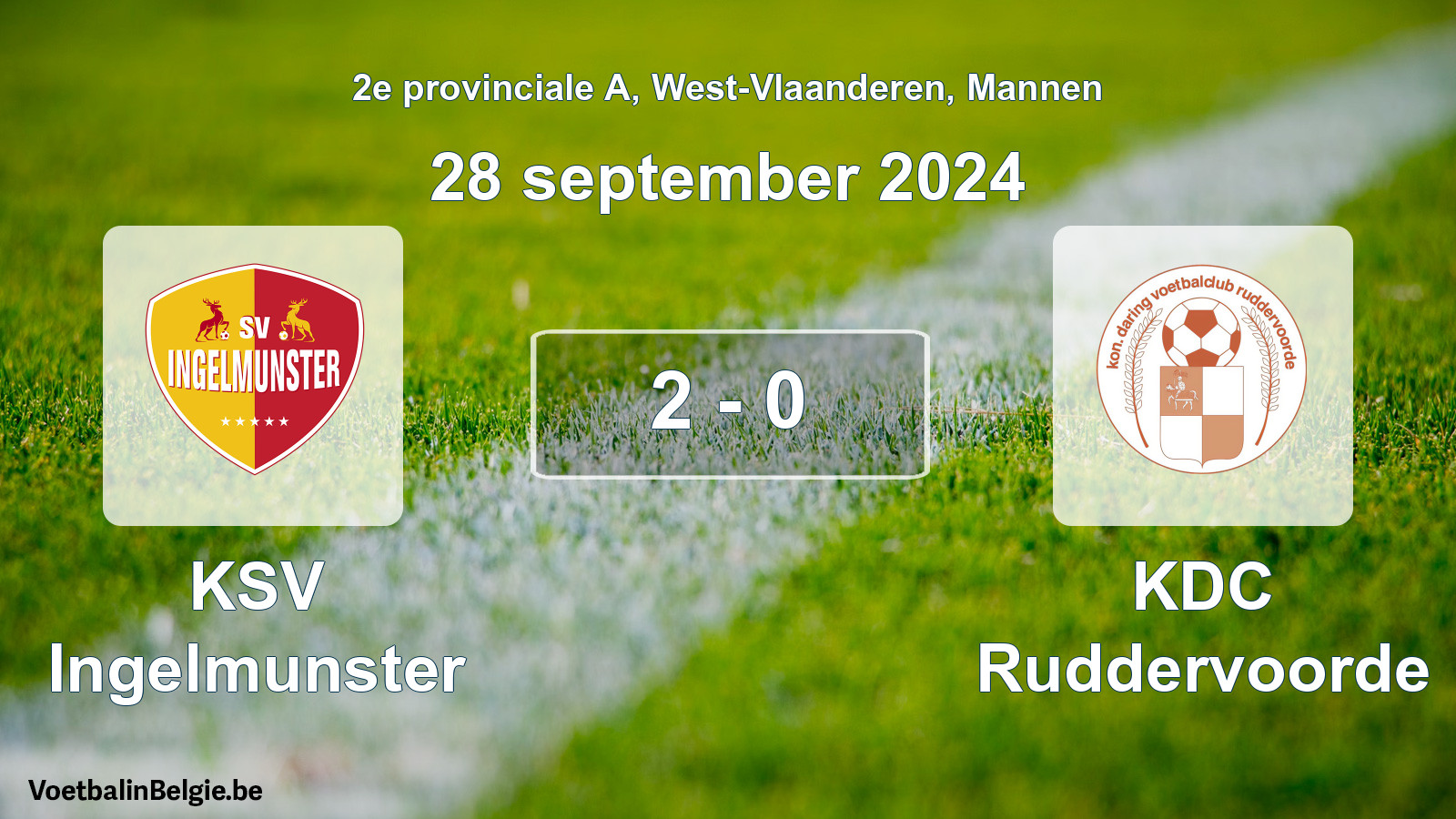 Gespeelde wedstrijd mannenvoetbal: KSV Ingelmunster - KDC Ruddervoorde 2 - 0 (28 september 2024)