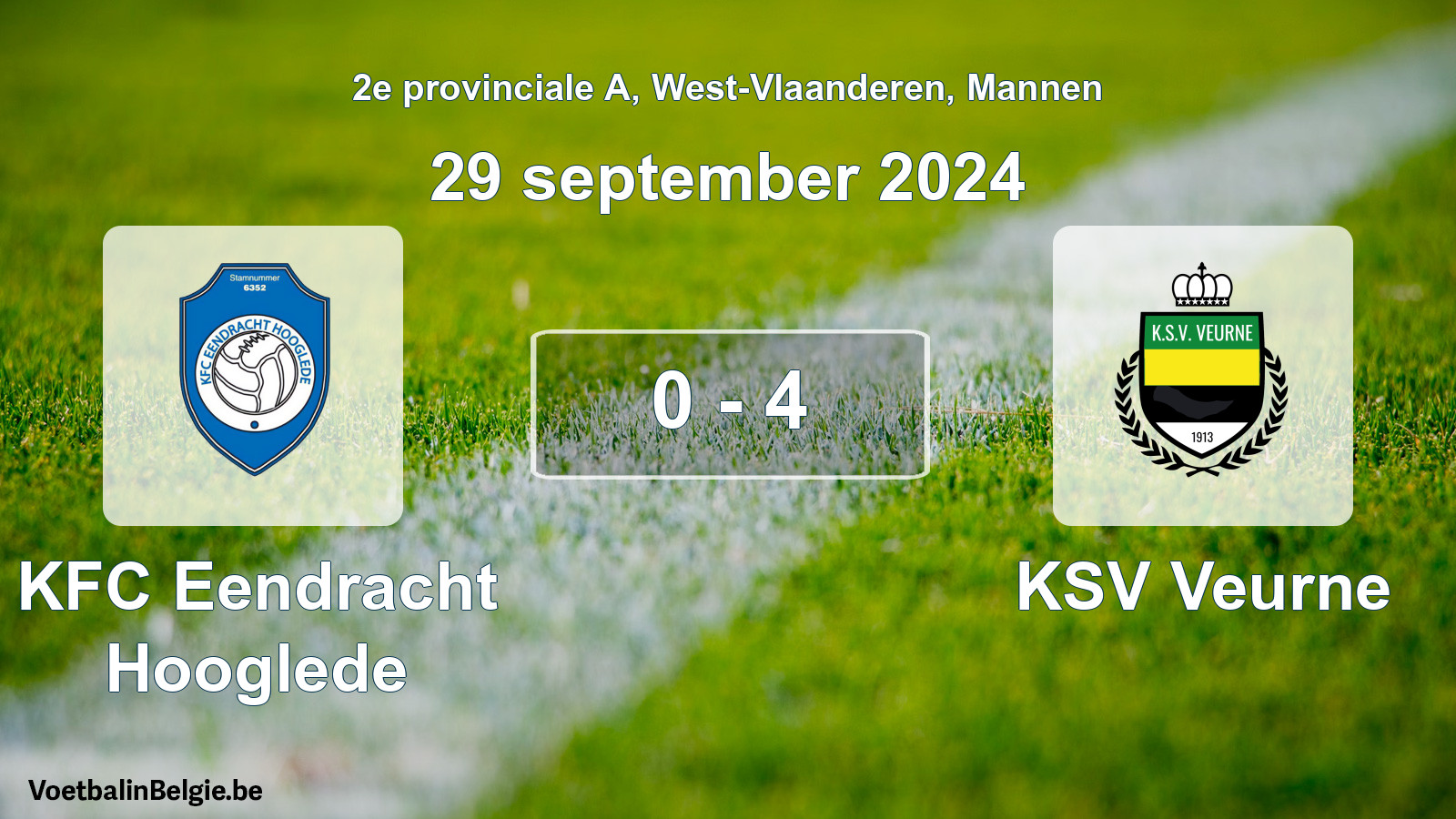 Gespeelde wedstrijd mannenvoetbal: KFC Eendracht Hooglede - KSV Veurne 0 - 4 (29 september 2024)