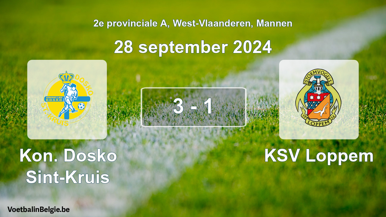 Gespeelde wedstrijd mannenvoetbal: Kon. Dosko Sint-Kruis - KSV Loppem 3 - 1 (28 september 2024)