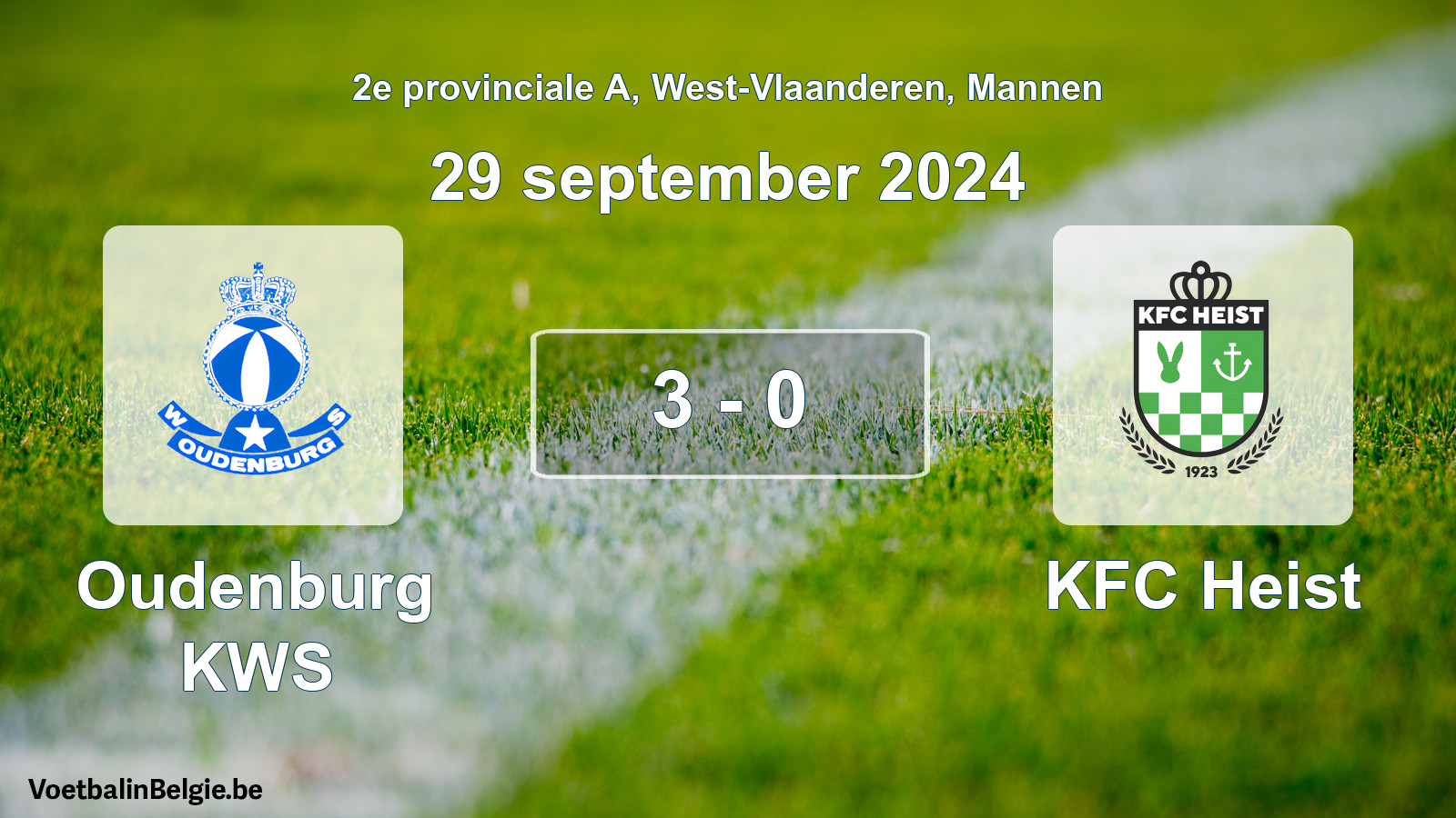 Gespeelde wedstrijd mannenvoetbal: Oudenburg KWS - KFC Heist 3 - 0 (29 september 2024)