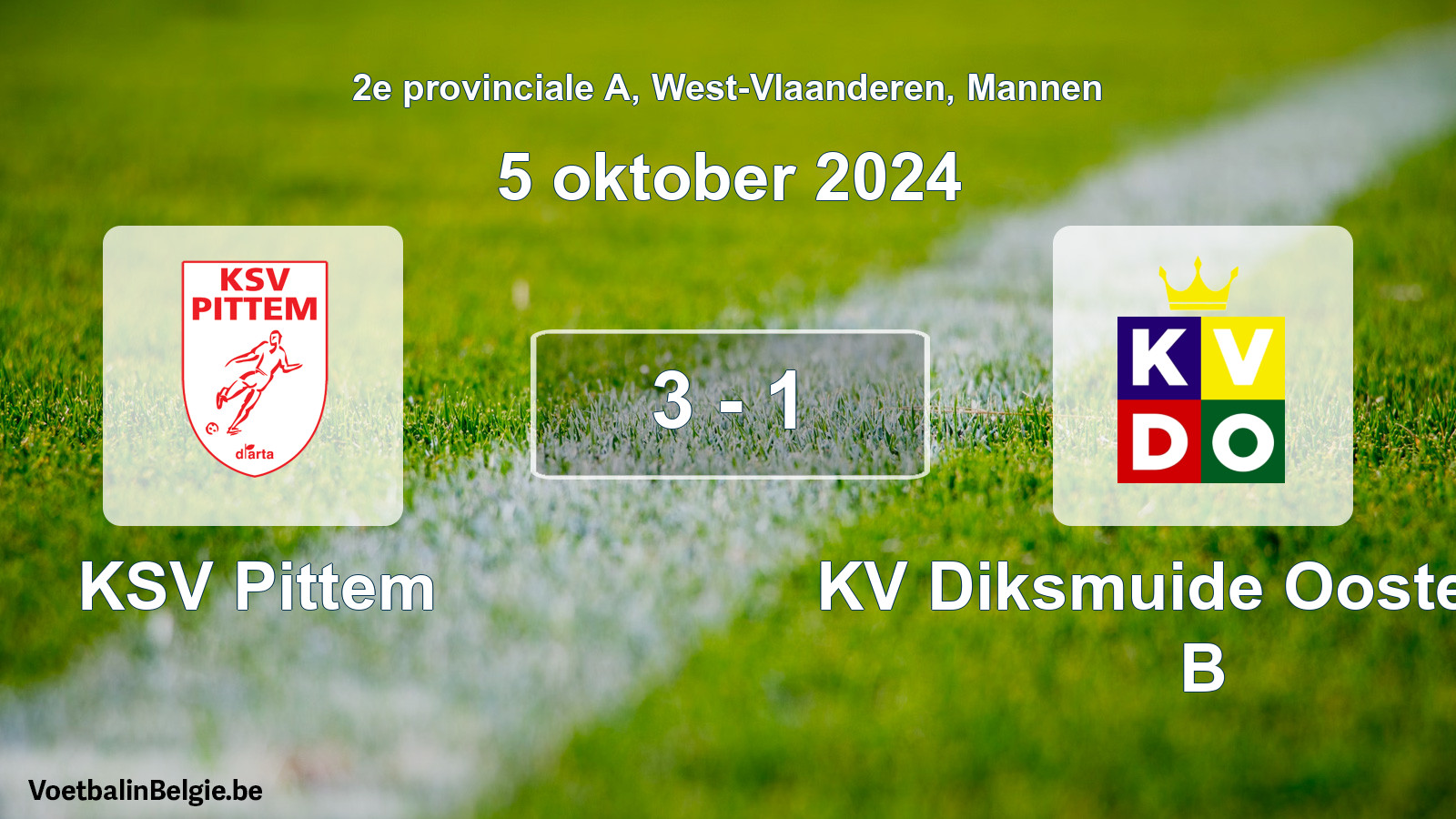 Gespeelde wedstrijd mannenvoetbal: KSV Pittem - KV Diksmuide Oostende B 3 - 1 (5 oktober 2024)