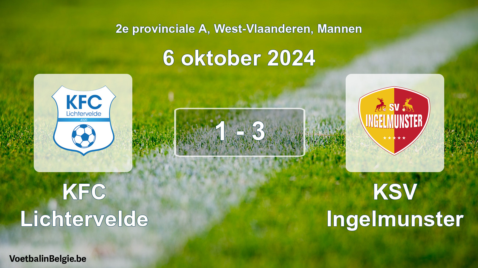 Gespeelde wedstrijd mannenvoetbal: KFC Lichtervelde - KSV Ingelmunster 1 - 3 (6 oktober 2024)