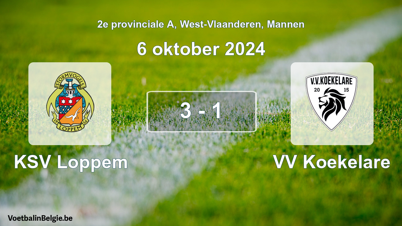 Gespeelde wedstrijd mannenvoetbal: KSV Loppem - VV Koekelare 3 - 1 (6 oktober 2024)