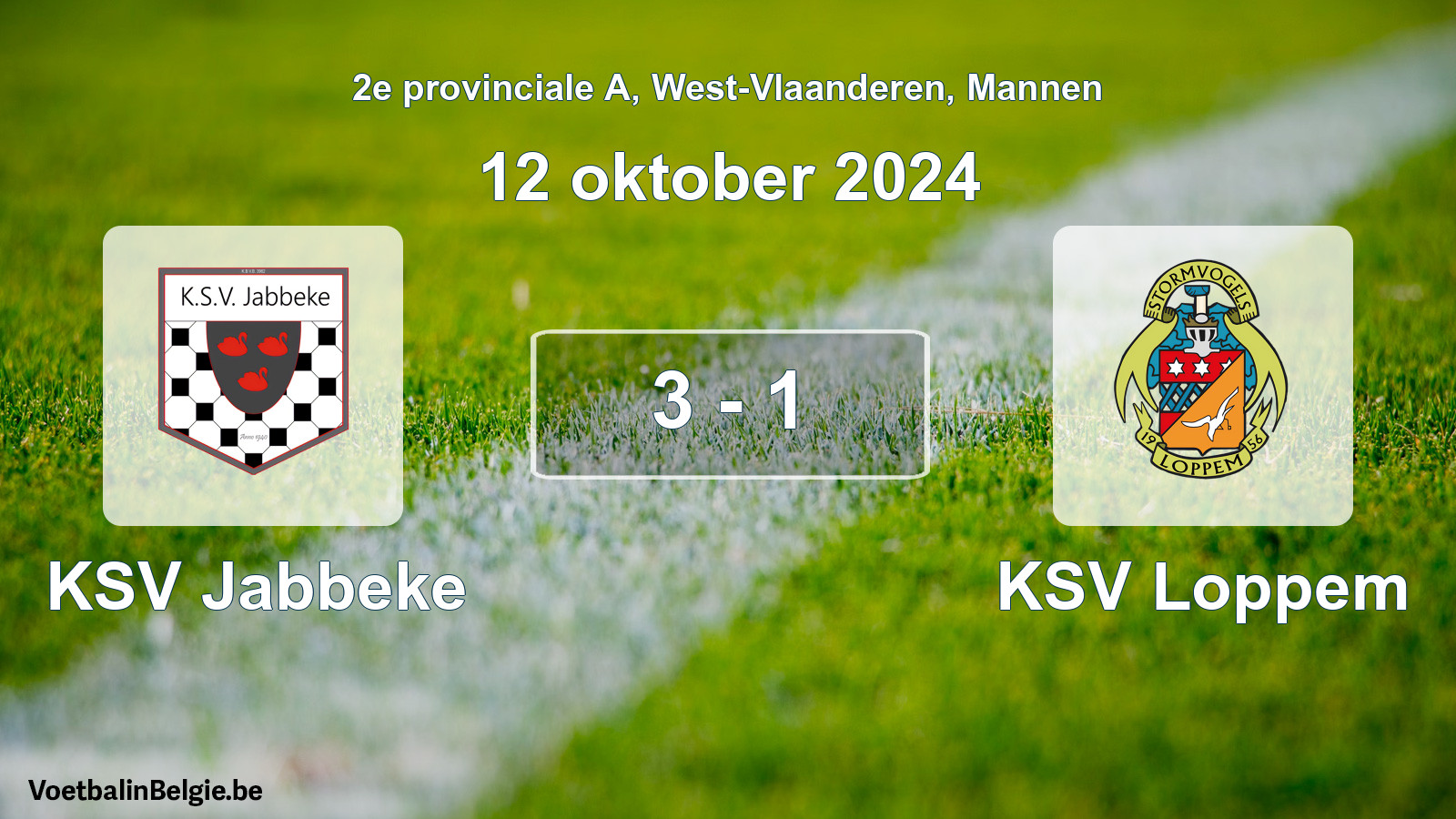 Gespeelde wedstrijd mannenvoetbal: KSV Jabbeke - KSV Loppem 3 - 1 (12 oktober 2024)