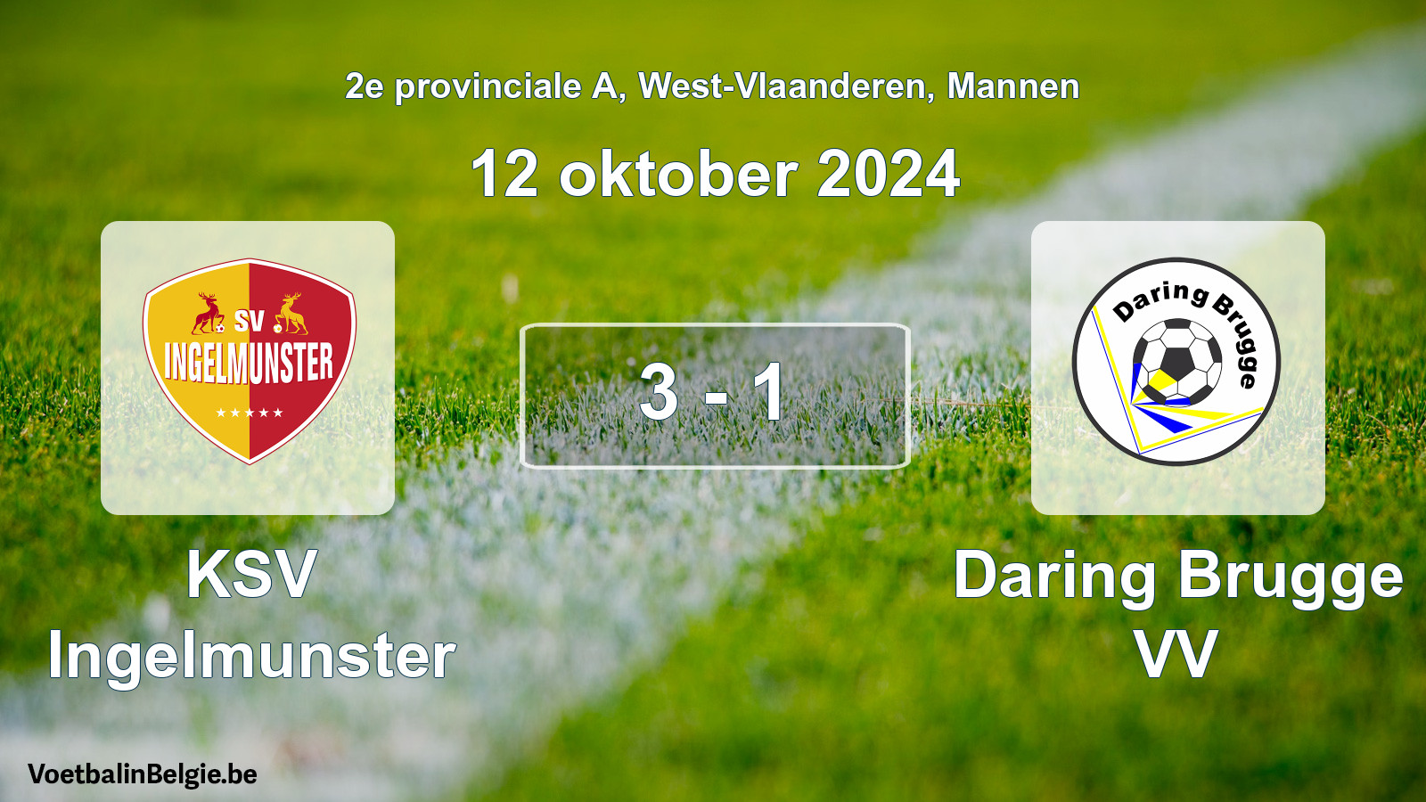 Gespeelde wedstrijd mannenvoetbal: KSV Ingelmunster - Daring Brugge VV 3 - 1 (12 oktober 2024)