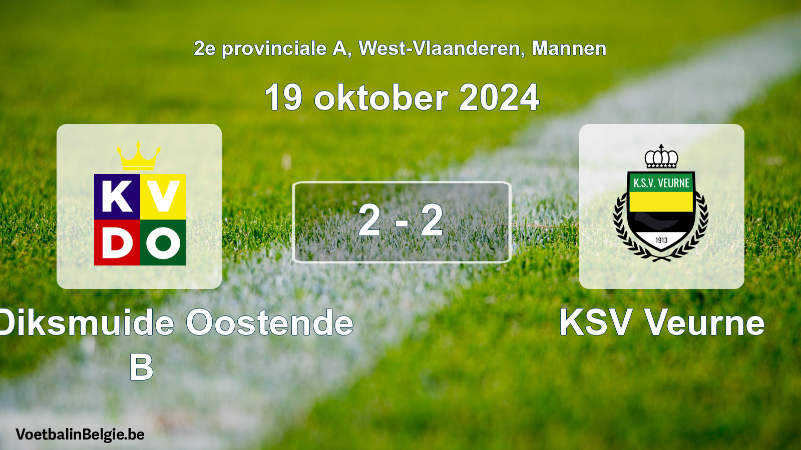 Gespeelde wedstrijd mannenvoetbal: KV Diksmuide Oostende B - KSV Veurne 2 - 2 (19 oktober 2024)