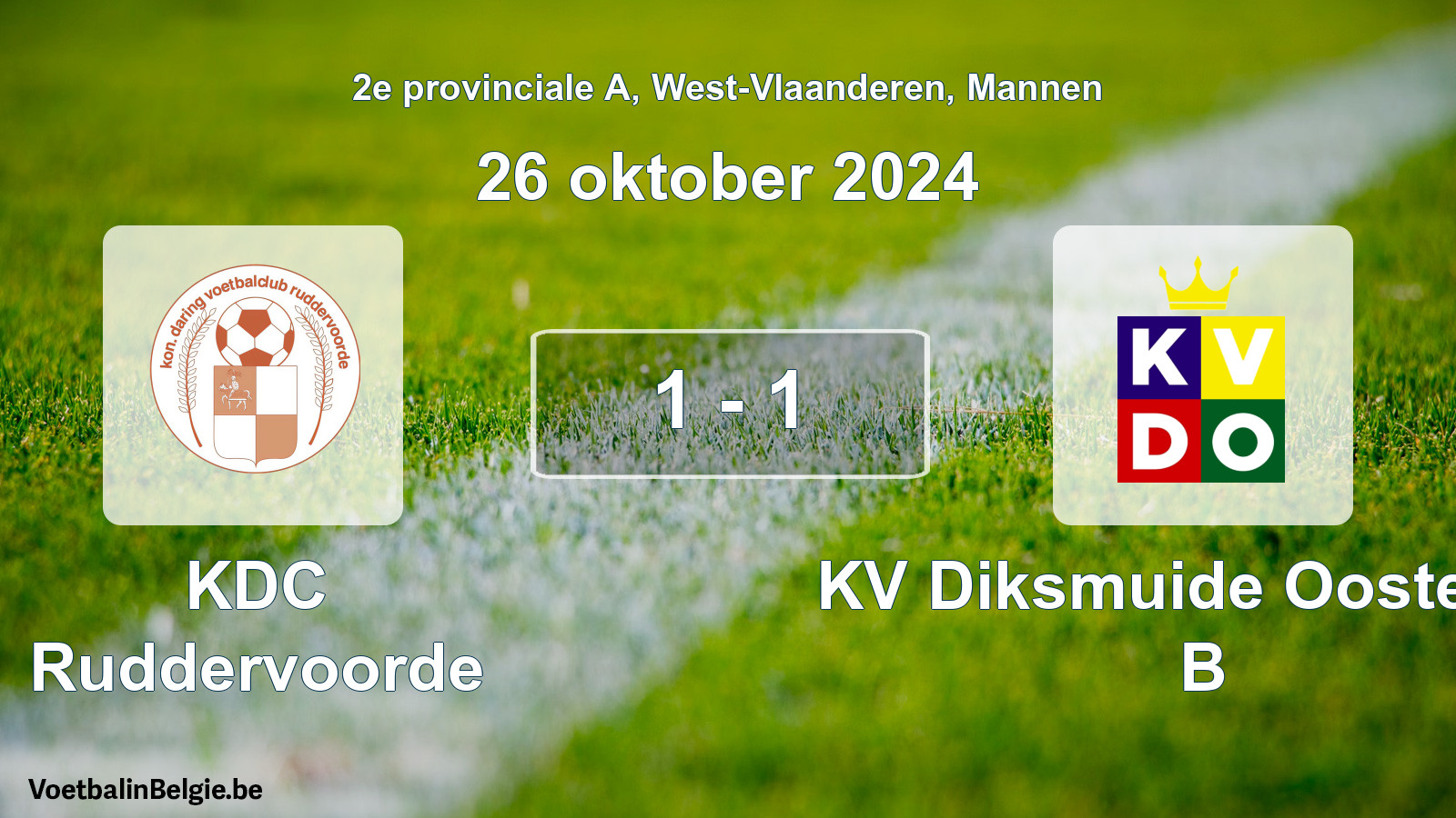 Gespeelde wedstrijd mannenvoetbal: KDC Ruddervoorde - KV Diksmuide Oostende B 1 - 1 (26 oktober 2024)
