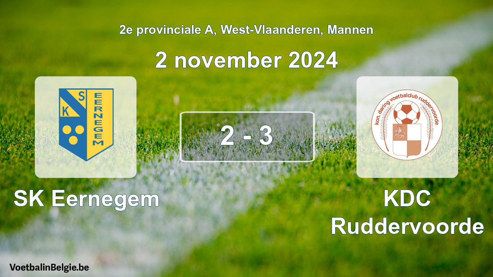 Gespeelde wedstrijd mannenvoetbal: SK Eernegem - KDC Ruddervoorde 2 - 3 (2 november 2024)