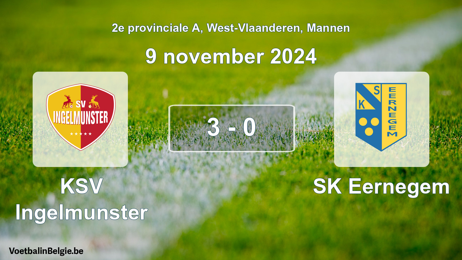 Gespeelde wedstrijd mannenvoetbal: KSV Ingelmunster - SK Eernegem 3 - 0 (9 november 2024)