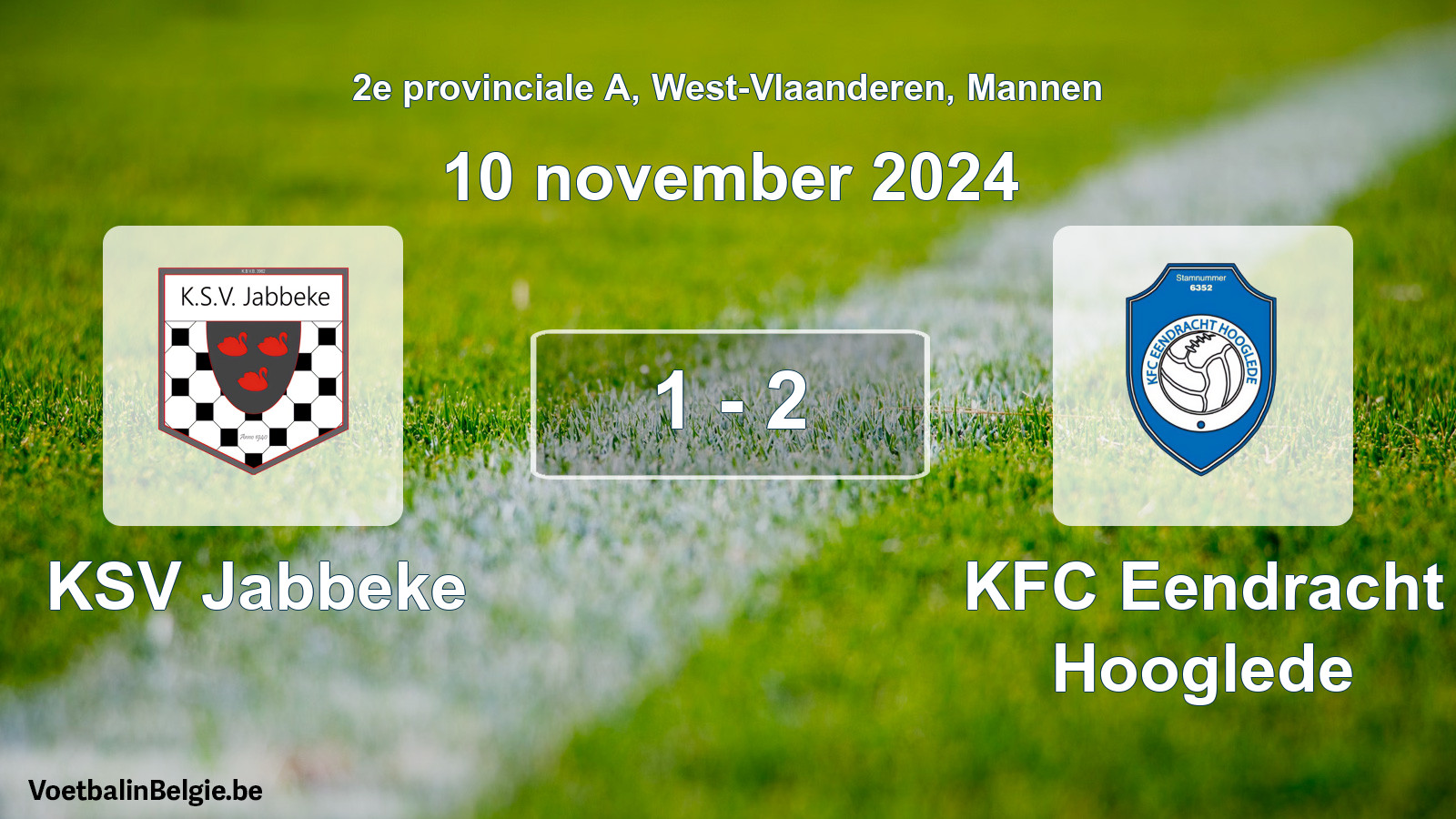 Gespeelde wedstrijd mannenvoetbal: KSV Jabbeke - KFC Eendracht Hooglede 1 - 2 (10 november 2024)