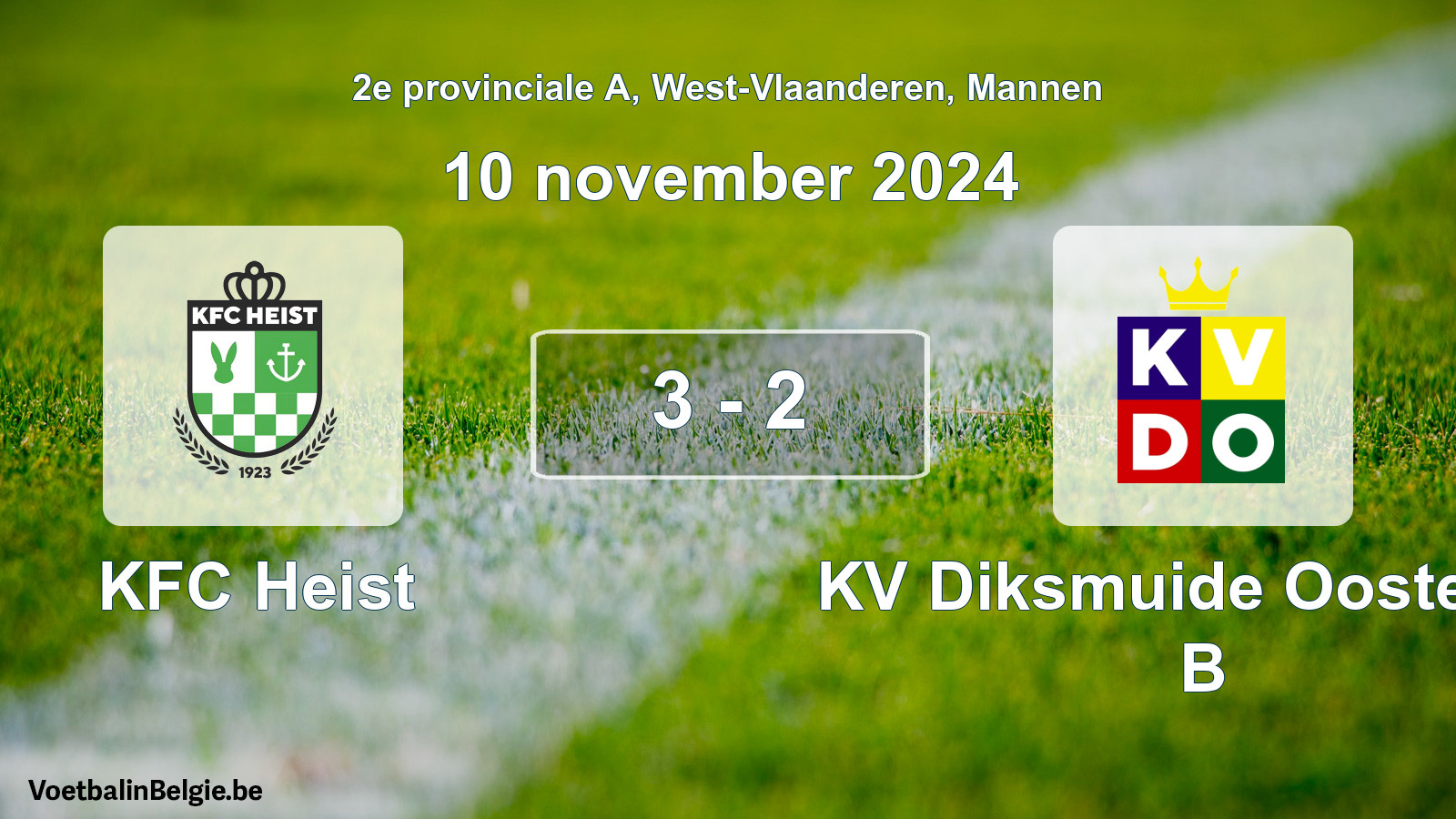 Gespeelde wedstrijd mannenvoetbal: KFC Heist - KV Diksmuide Oostende B 3 - 2 (10 november 2024)