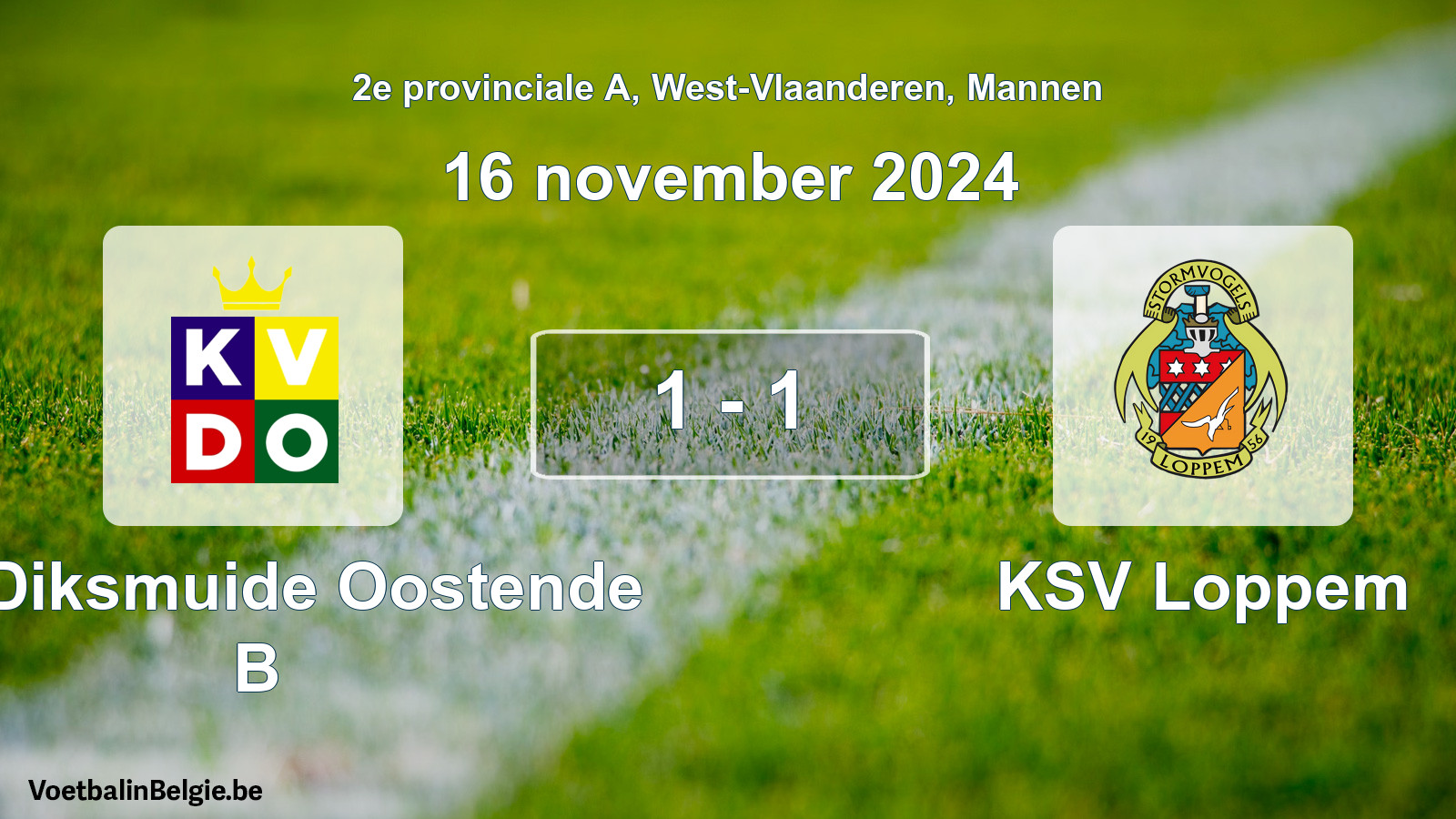 Gespeelde wedstrijd mannenvoetbal: KV Diksmuide Oostende B - KSV Loppem 1 - 1 (16 november 2024)