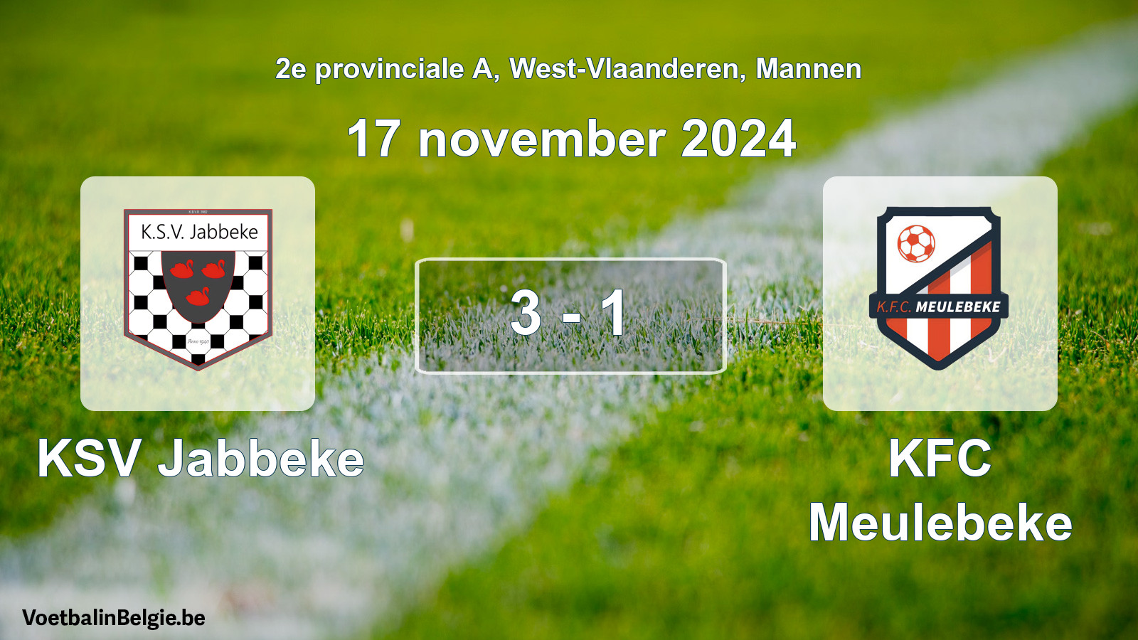 Gespeelde wedstrijd mannenvoetbal: KSV Jabbeke - KFC Meulebeke 3 - 1 (17 november 2024)