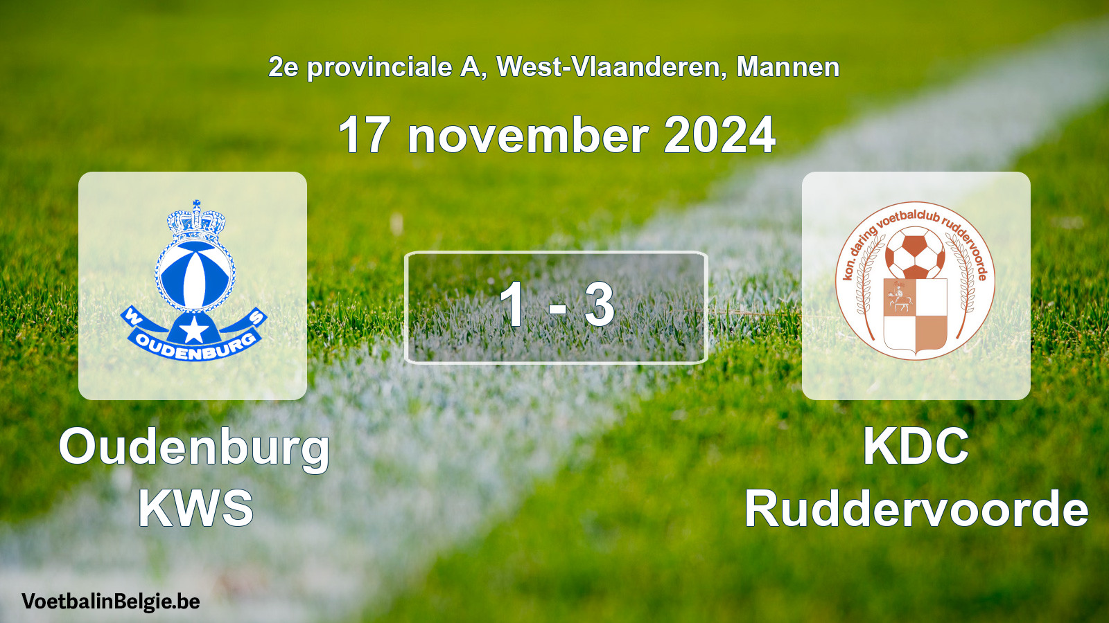 Played match men football: Oudenburg KWS - KDC Ruddervoorde 1 - 3 (17 November 2024)