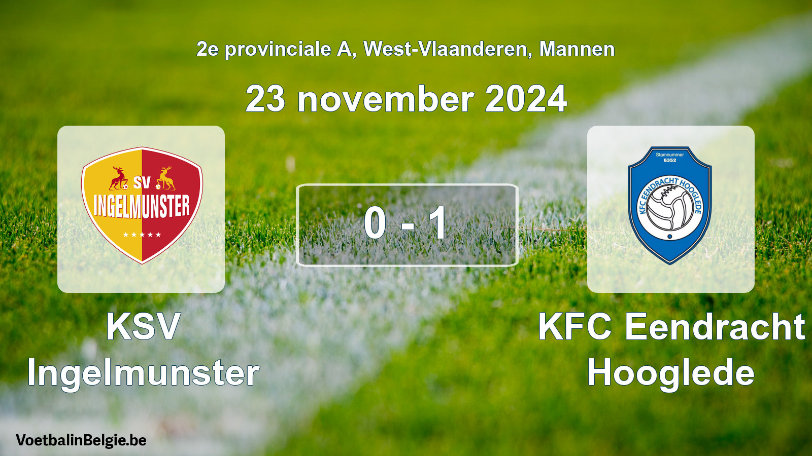 Gespeelde wedstrijd mannenvoetbal: KSV Ingelmunster - KFC Eendracht Hooglede 0 - 1 (23 november 2024)