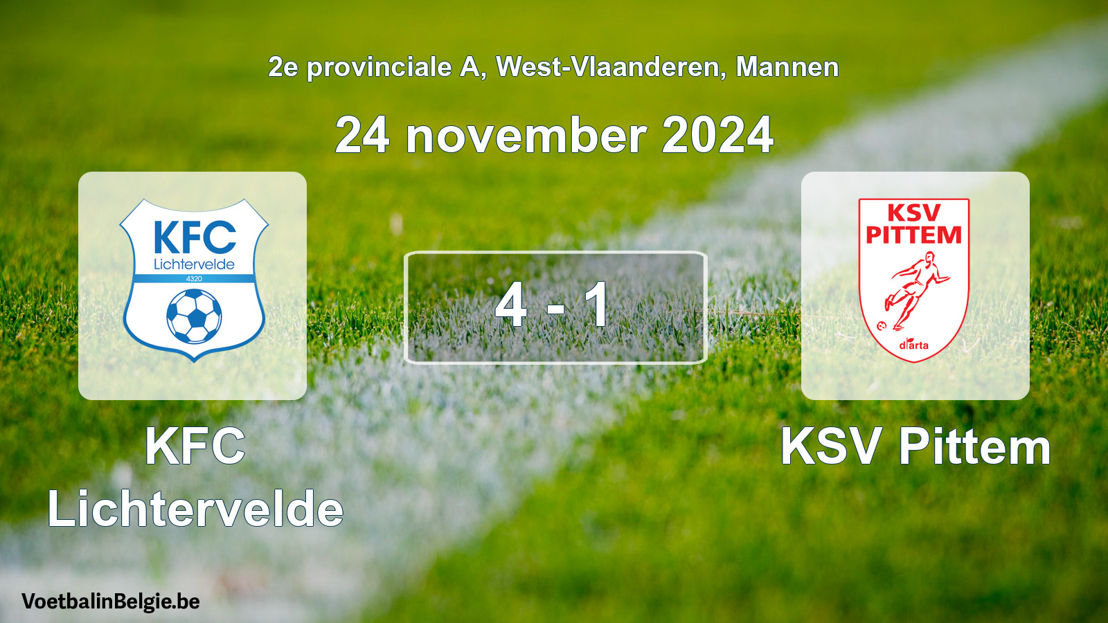 Gespeelde wedstrijd mannenvoetbal: KFC Lichtervelde - KSV Pittem 4 - 1 (24 november 2024)