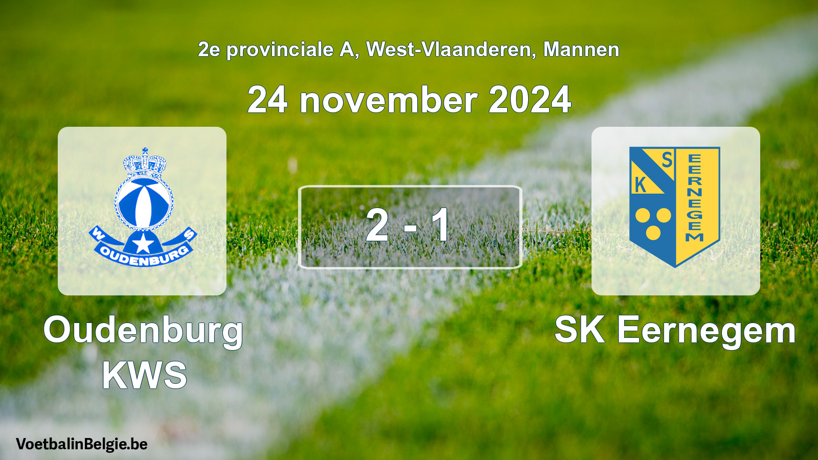 Gespeelde wedstrijd mannenvoetbal: Oudenburg KWS - SK Eernegem 2 - 1 (24 november 2024)