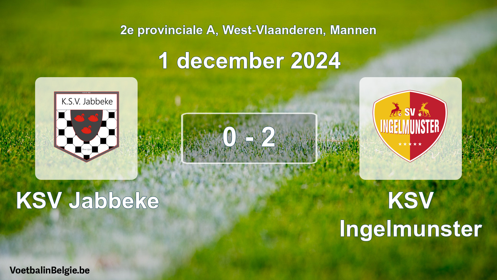 Gespeelde wedstrijd mannenvoetbal: KSV Jabbeke - KSV Ingelmunster 0 - 2 (1 december 2024)