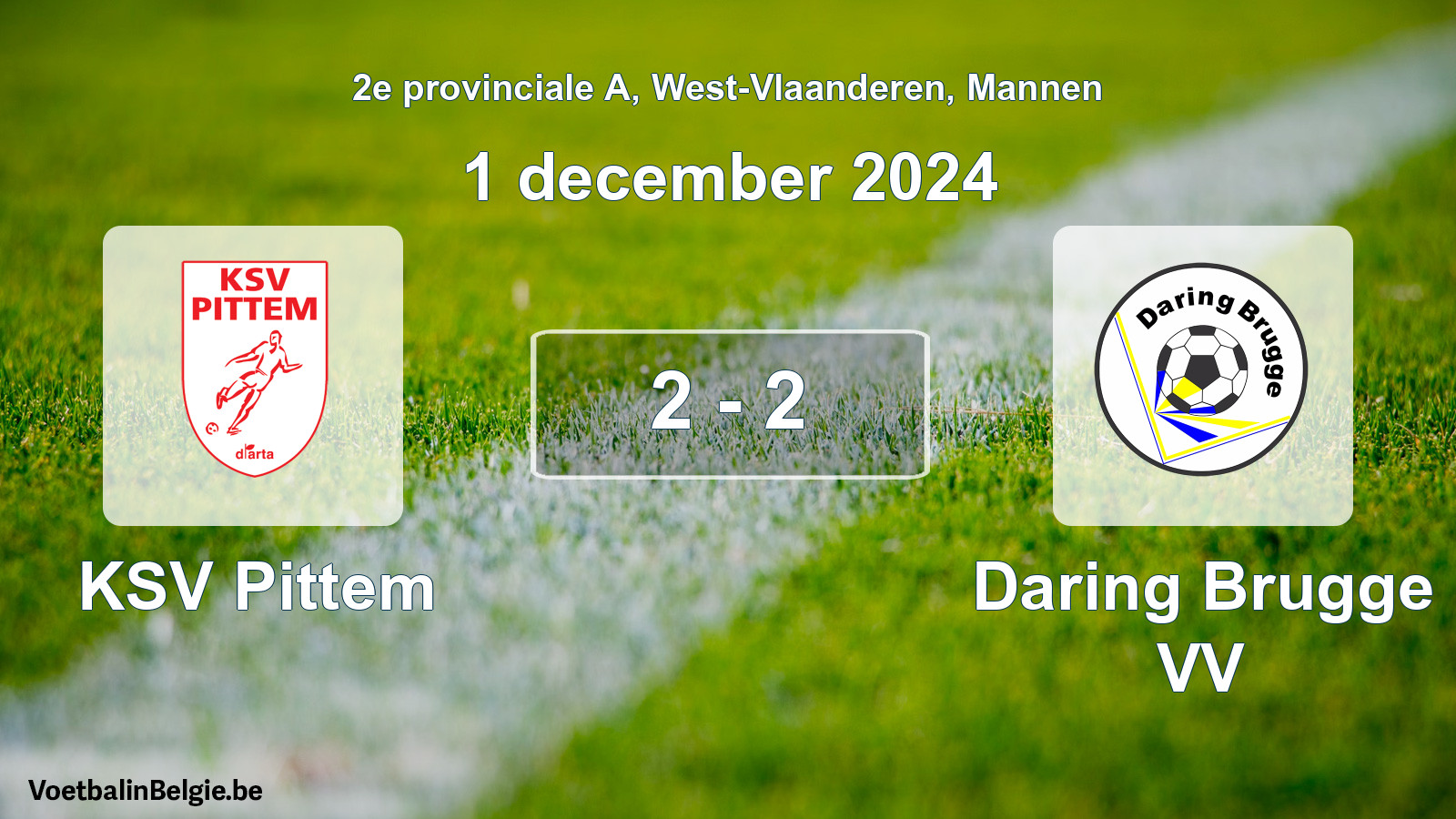 Gespeelde wedstrijd mannenvoetbal: KSV Pittem - Daring Brugge VV 2 - 2 (1 december 2024)