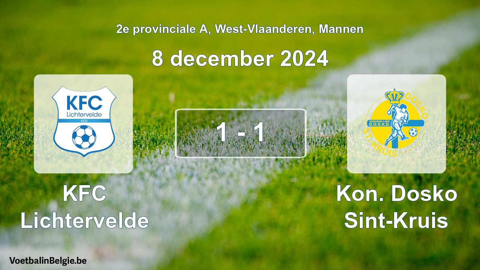 Gespeelde wedstrijd mannenvoetbal: KFC Lichtervelde - Kon. Dosko Sint-Kruis 1 - 1 (8 december 2024)