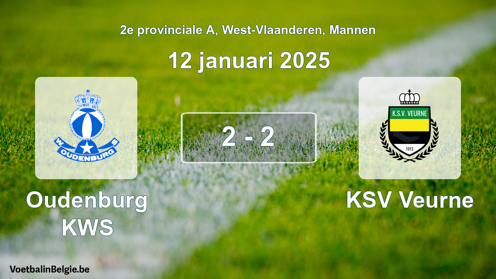 Gespeelde wedstrijd mannenvoetbal: Oudenburg KWS - KSV Veurne 2 - 2 (12 januari 2025)