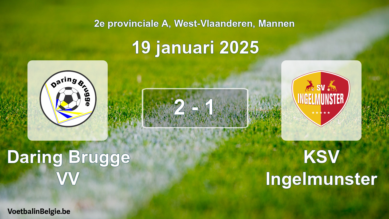 Gespeelde wedstrijd mannenvoetbal: Daring Brugge VV - KSV Ingelmunster 2 - 1 (19 januari 2025)