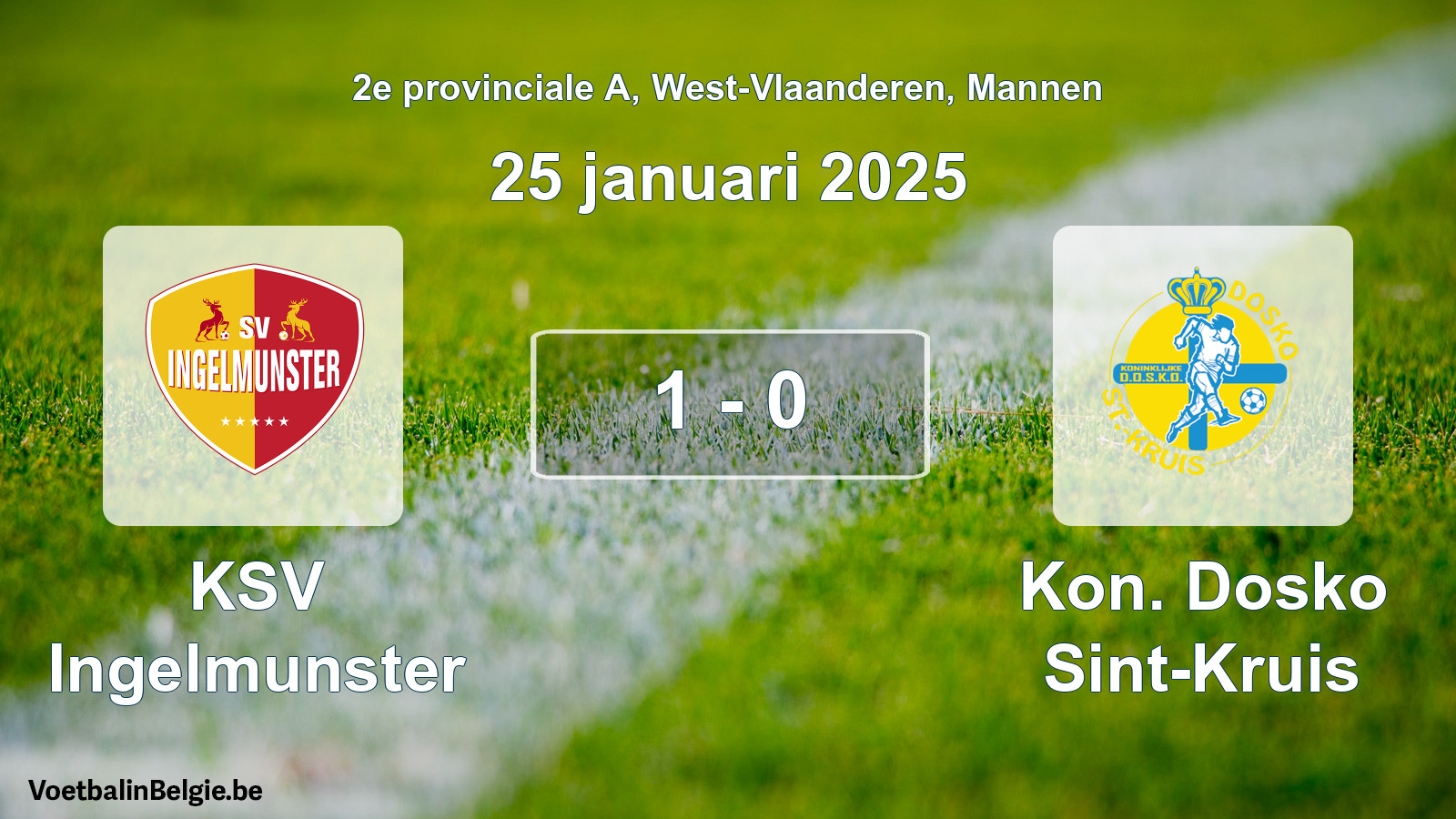 Gespeelde wedstrijd mannenvoetbal: KSV Ingelmunster - Kon. Dosko Sint-Kruis 1 - 0 (25 januari 2025)