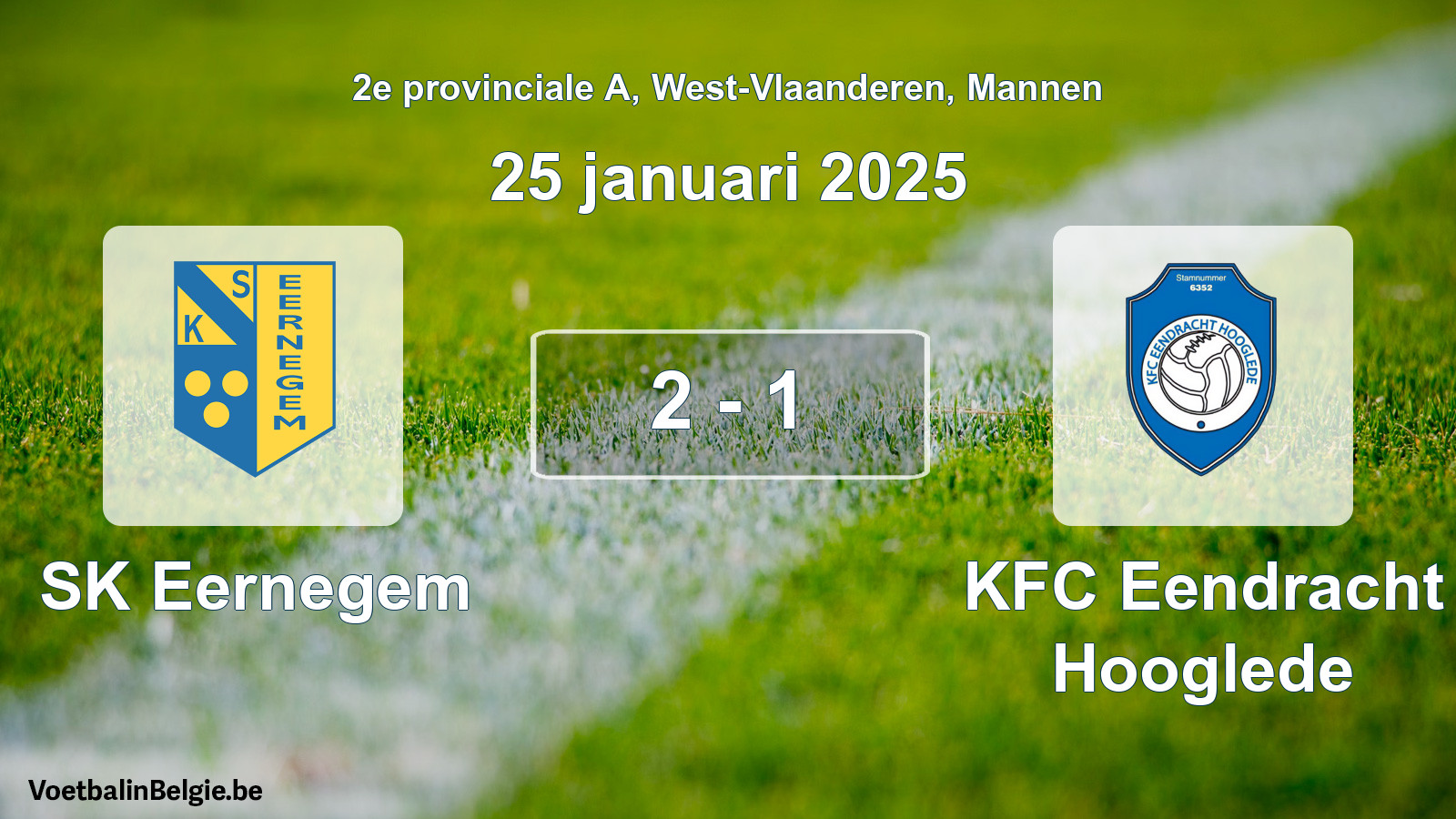 Gespeelde wedstrijd mannenvoetbal: SK Eernegem - KFC Eendracht Hooglede 2 - 1 (25 januari 2025)