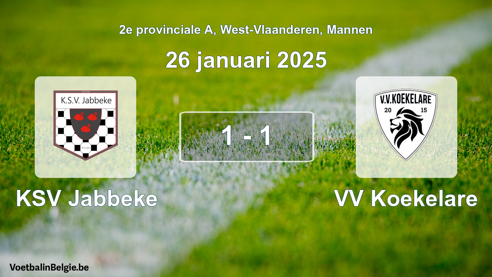 Gespeelde wedstrijd mannenvoetbal: KSV Jabbeke - VV Koekelare 1 - 1 (26 januari 2025)