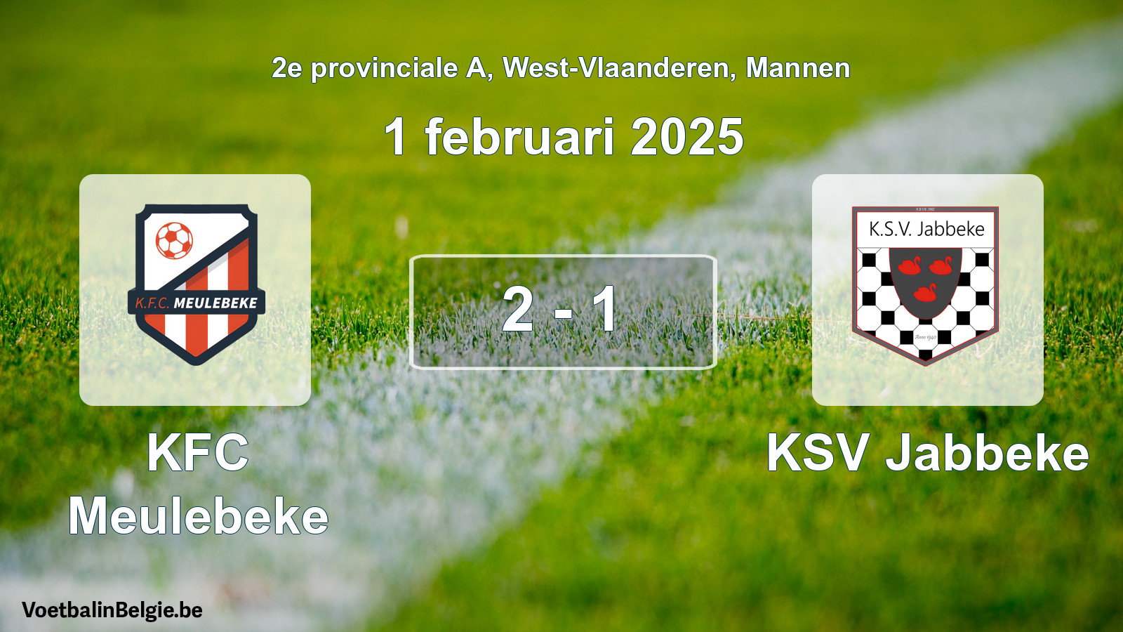 Gespeelde wedstrijd mannenvoetbal: KFC Meulebeke - KSV Jabbeke 2 - 1 (1 februari 2025)