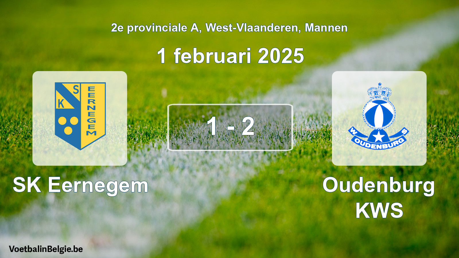 Gespeelde wedstrijd mannenvoetbal: SK Eernegem - Oudenburg KWS 1 - 2 (1 februari 2025)