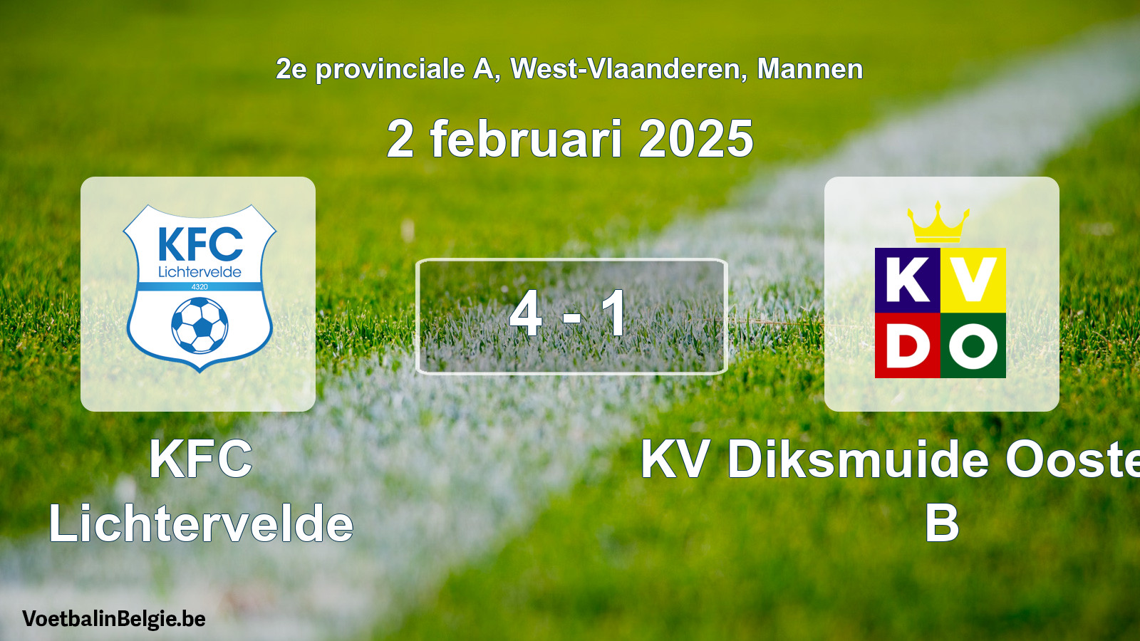 Gespeelde wedstrijd mannenvoetbal: KFC Lichtervelde - KV Diksmuide Oostende B 4 - 1 (2 februari 2025)